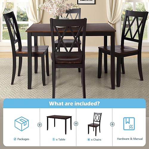 Miniatura 9 de Harper & Bright Designs Juego de mesa de comedor de madera de 5 piezas para 4, juego de muebles de cocina con 4 sillas de comedor con respaldo alto
