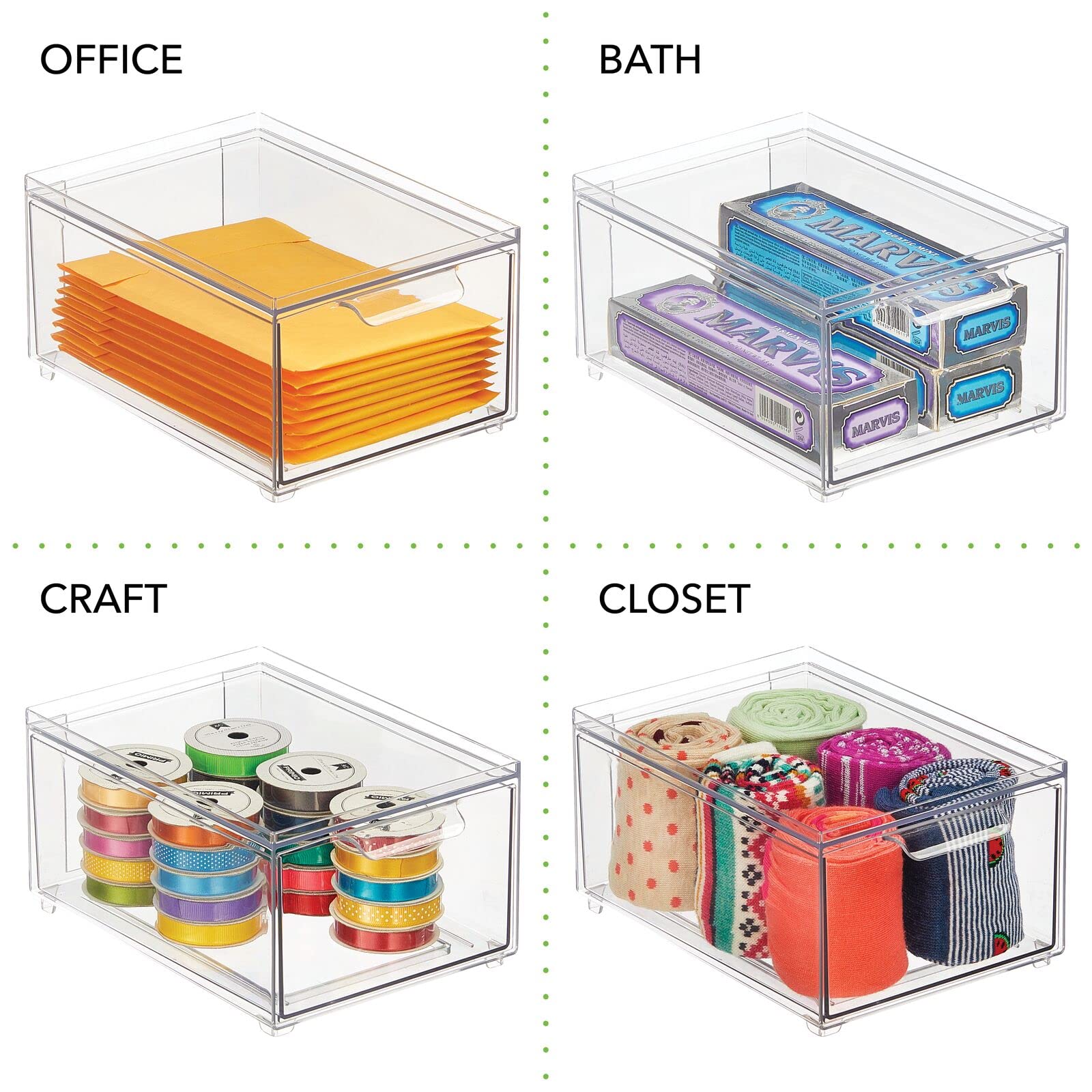 mDesign Stackable Storage Containers Box with Pull-Out Drawer - Stacking Plastic Drawers Bins for Kitchen Pantry and Cupboard, Cabinet, Counter, Island and Tables - Lumiere Collection - 2 Pack - Clear
