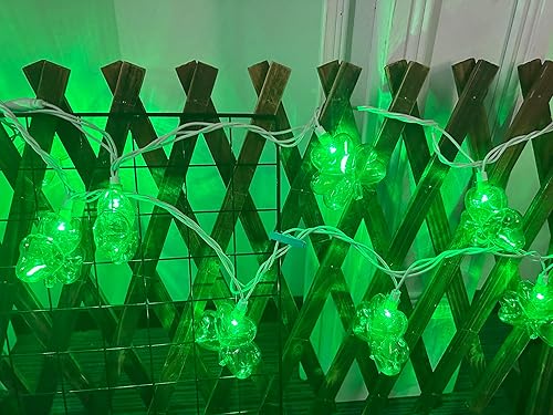 Miniatura 4 de Guirnalda de luces de hadas del día de San Patricio, luces de trébol de 8.5 pies para exteriores con 10 tréboles verdes, luces de hadas de trébol de