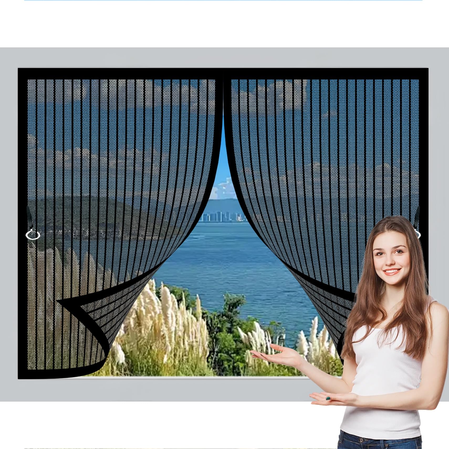 Moustiquaire fenêtre aimantée 97 x 116 cm anti-moustique avec fermeture automatique noir