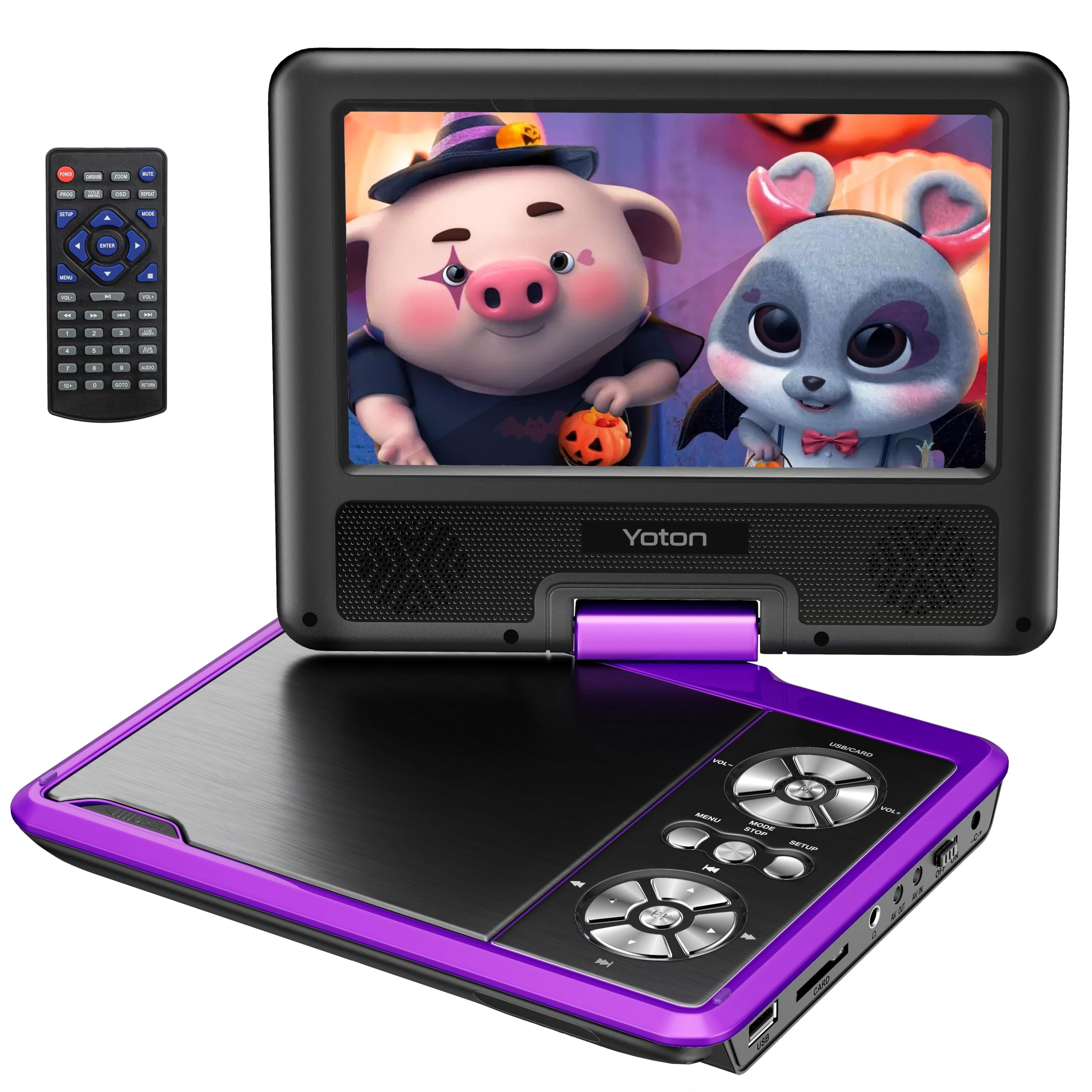 Yoton 9.5" Portable DVD Player with 7.5" HD Swivel Screen for Car and Kids, 4-6 Hours Working time with Built-in Battery, Headphone/AV-IN/AV-OUT/USB/SD Card [Not Support Blu-ray] (Purple)