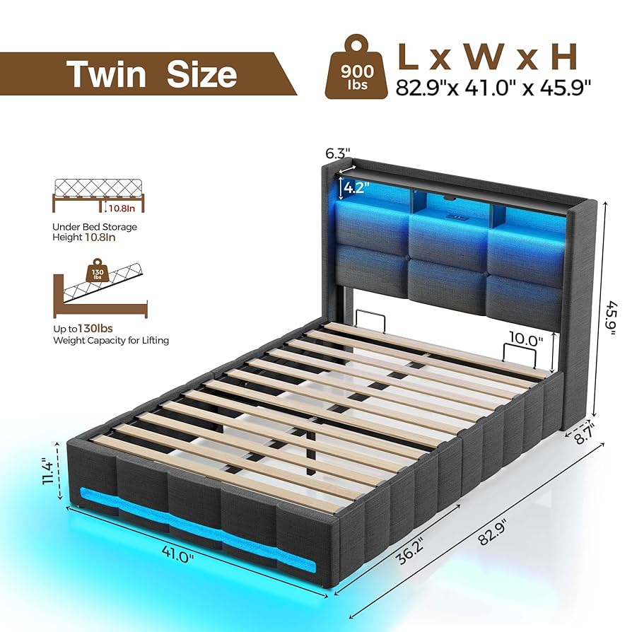 Amazon.com: Rolanstar Bed Frame Twin Size with Lift Up