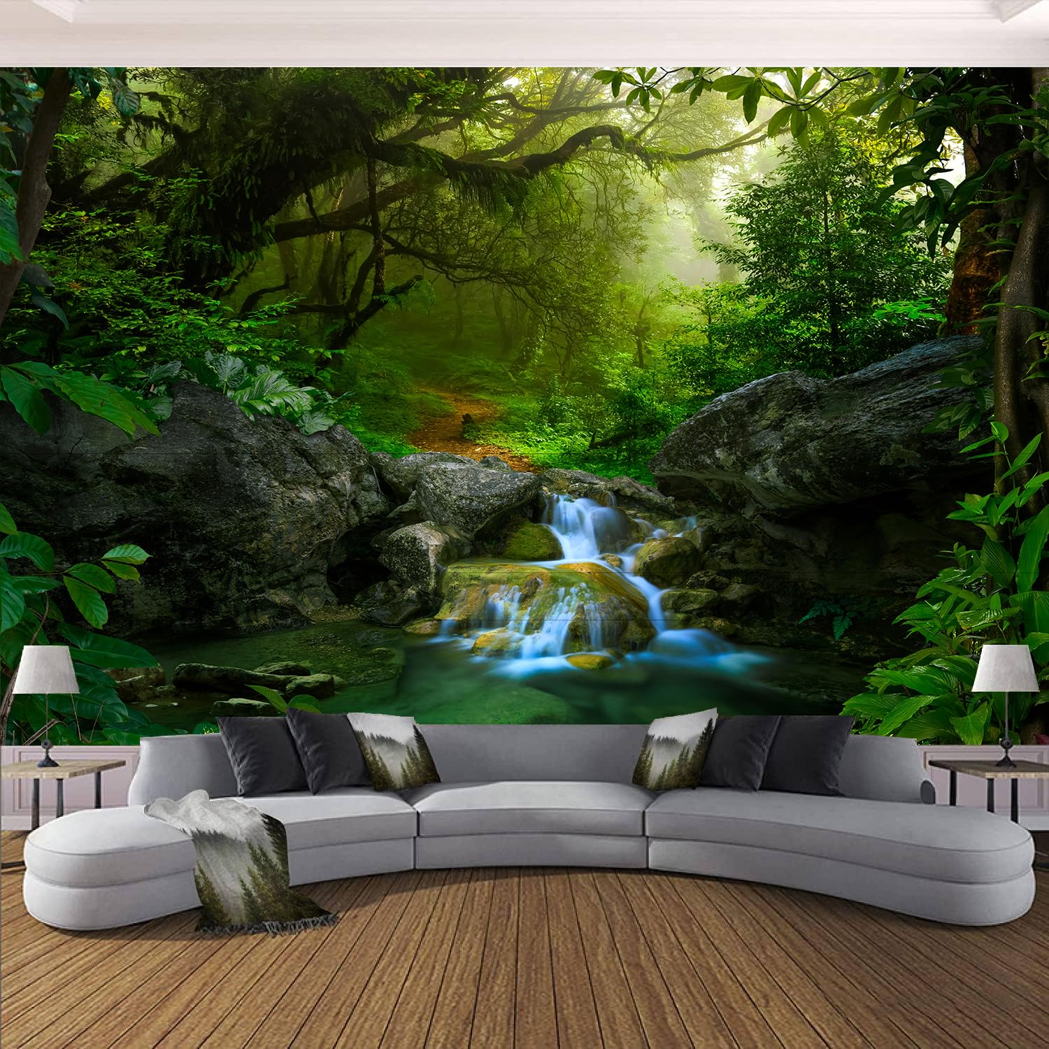 LILOKKO Custom Forest Wallpapers 3D Green Tree Waterfall Forest Landscape Wall Paper Murals Living Room Tv Sofa Bedroom Wall Mural