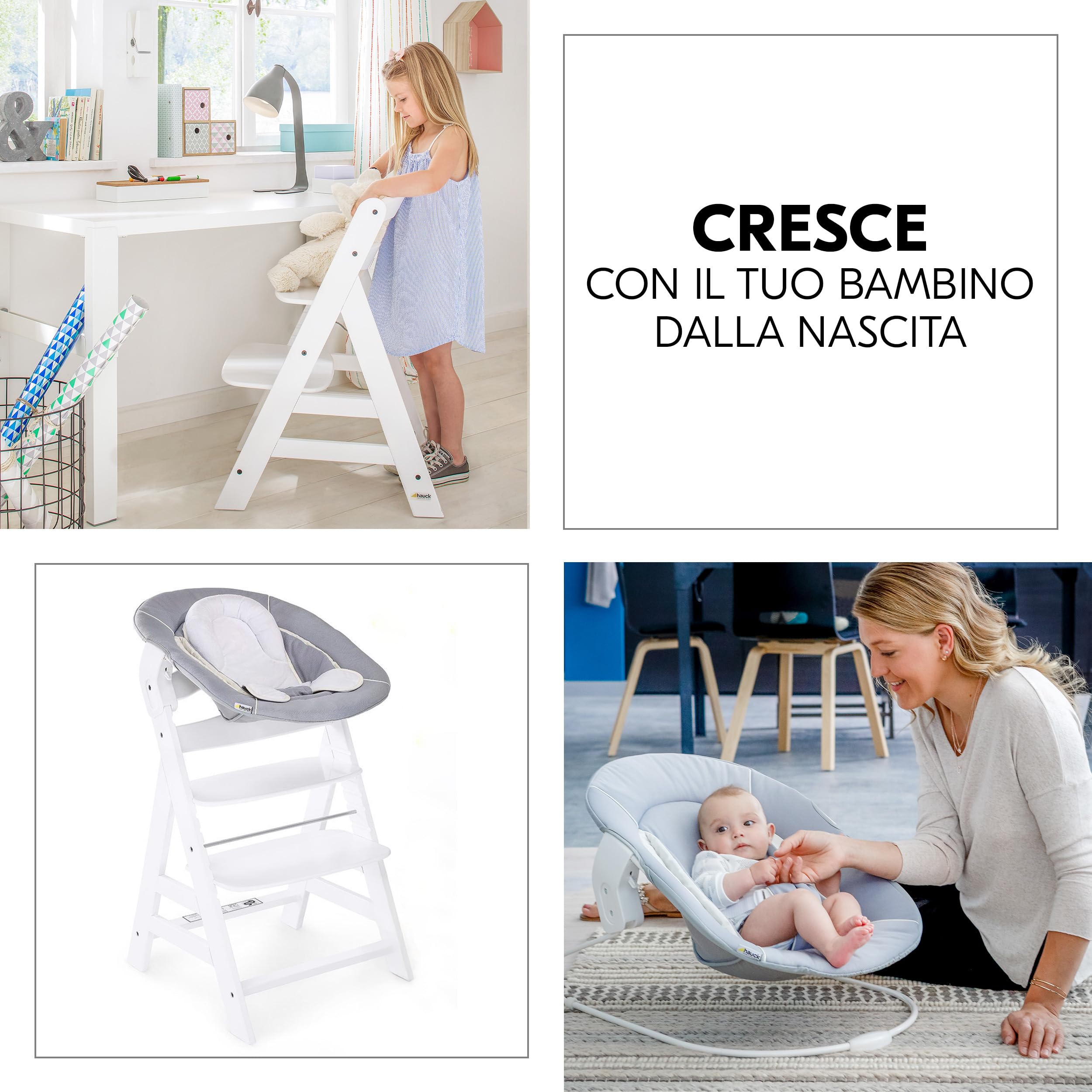 hauck Seggiolone Pappa Alpha+ Newborn con Riduttore Neonato 2 in 1, Bianco | Seggiolone evolutivo in legno dalla nascita, con cuscino seduta e sdraietta 2 in 1