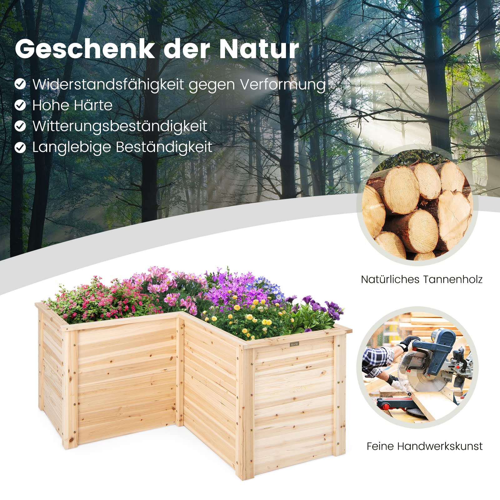 RELAX4LIFE Hochbeet Holz, Blumenbeet ohne Bodenplatte, Pflanzkasten Anzuchtbeet, Pflanzenbeet Frühbeet Gemüsebeet für Balkom Terrasse Garten Outdoor (L-formig)