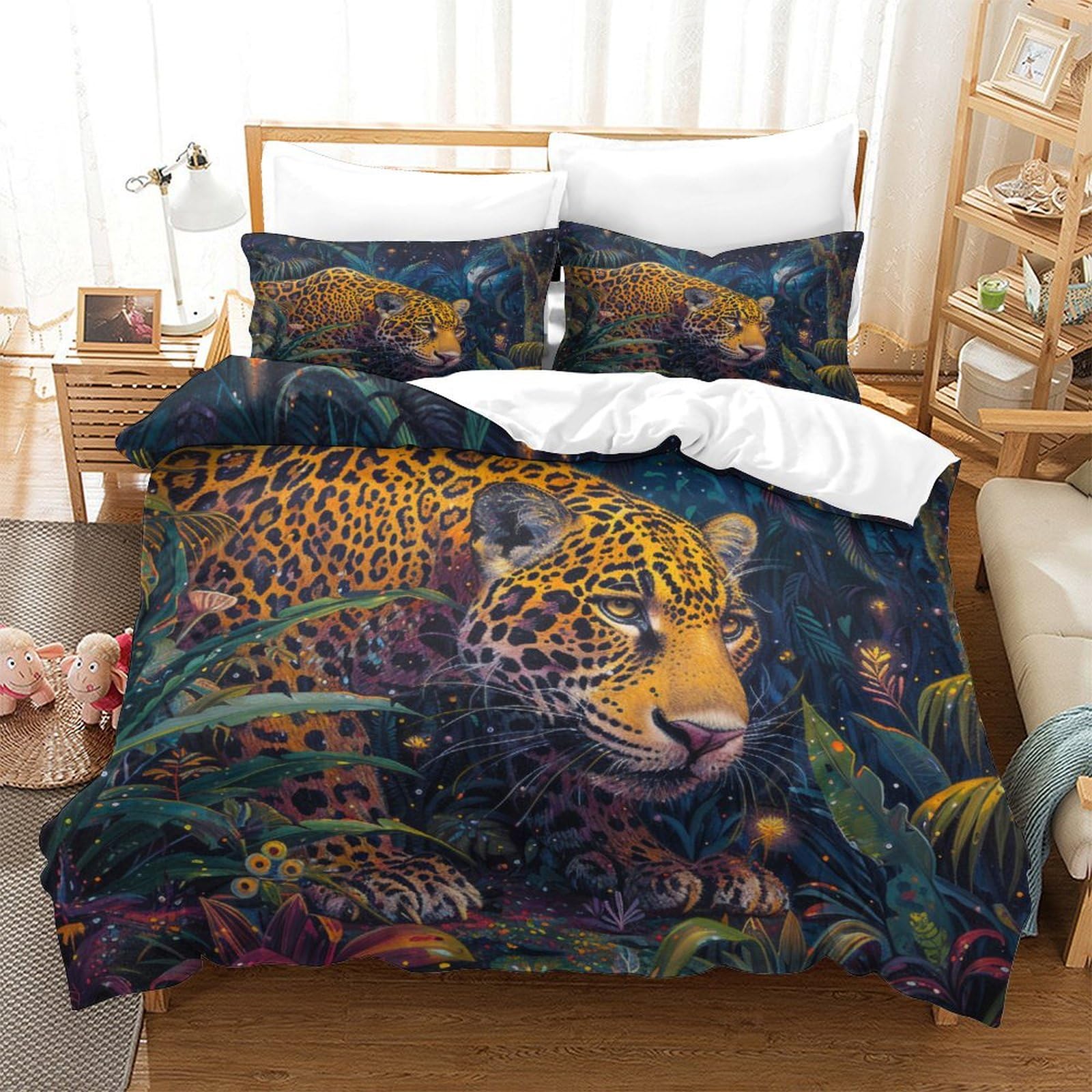 P1s9u7w5y Jaguar-7 3D Printed Tropical Leopard Duvet Cover Set 3Pcs Microfiber Jungle Animal Bedding Set King（220X240cm）