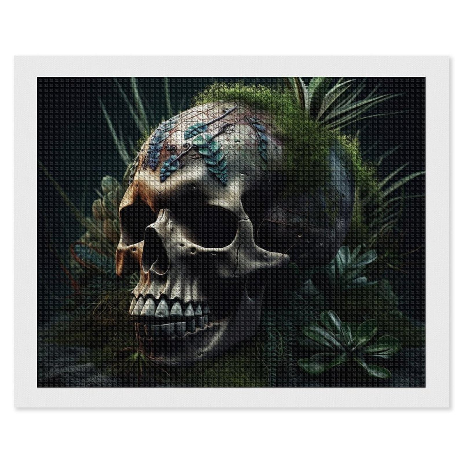 Skull and Plants Diamond Art Kits for Adults, DIY 5D Diamonds Painting Kits for Beginner, Round Full Drill Diamond Dots Painting, 16"x20" Diamonds Pictures Gem Art and Crafts Wall Decor