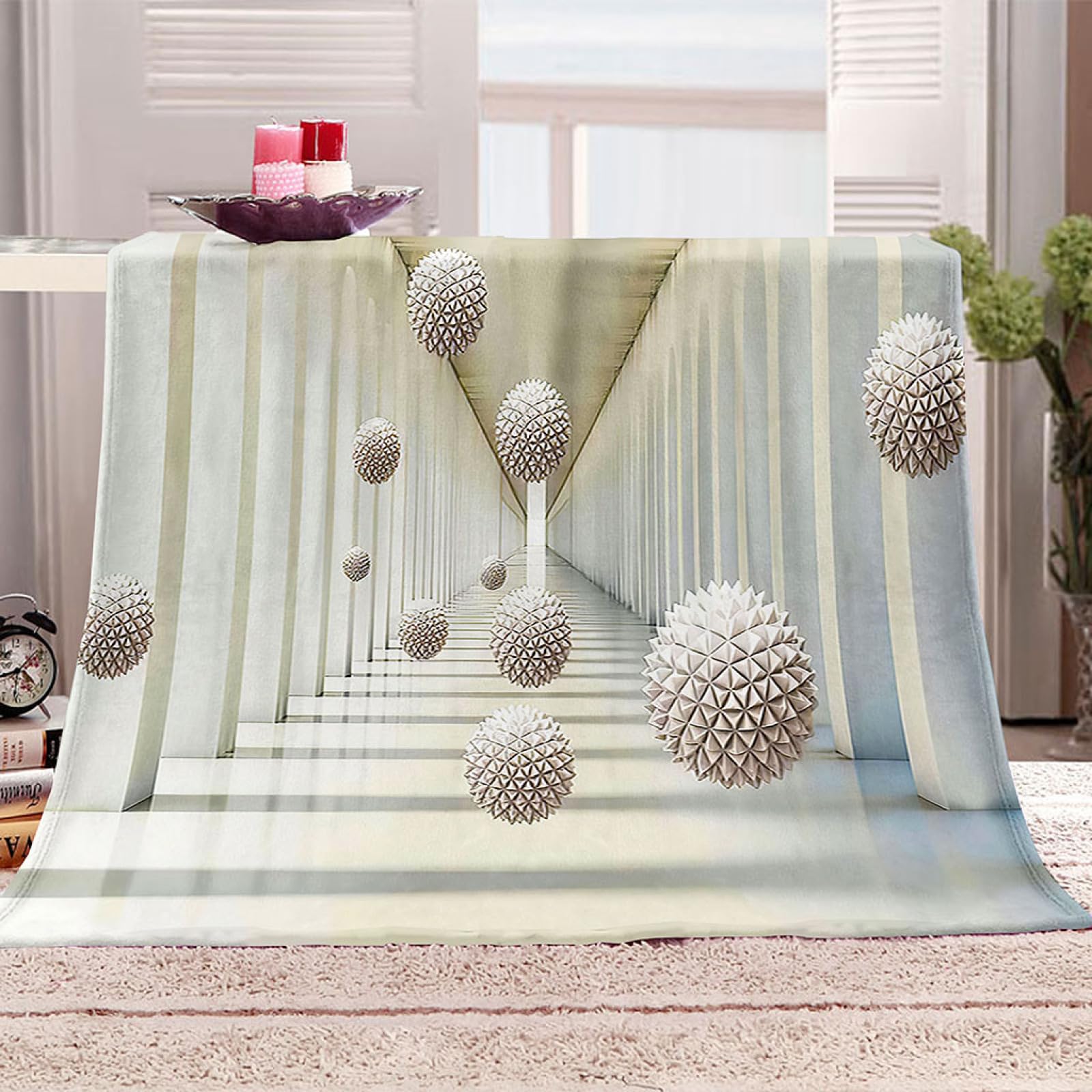 Plaid flanelle 3D boules blanches pour des soirées cocooning au salon