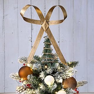 Retisee 9.8inch Large Brass Bow Christmas Tree Topper Vintage Metal Christmas Tree Topper Gold Bow Rustic Xmas Decoration for Xmas Indoor Outdoor Decor