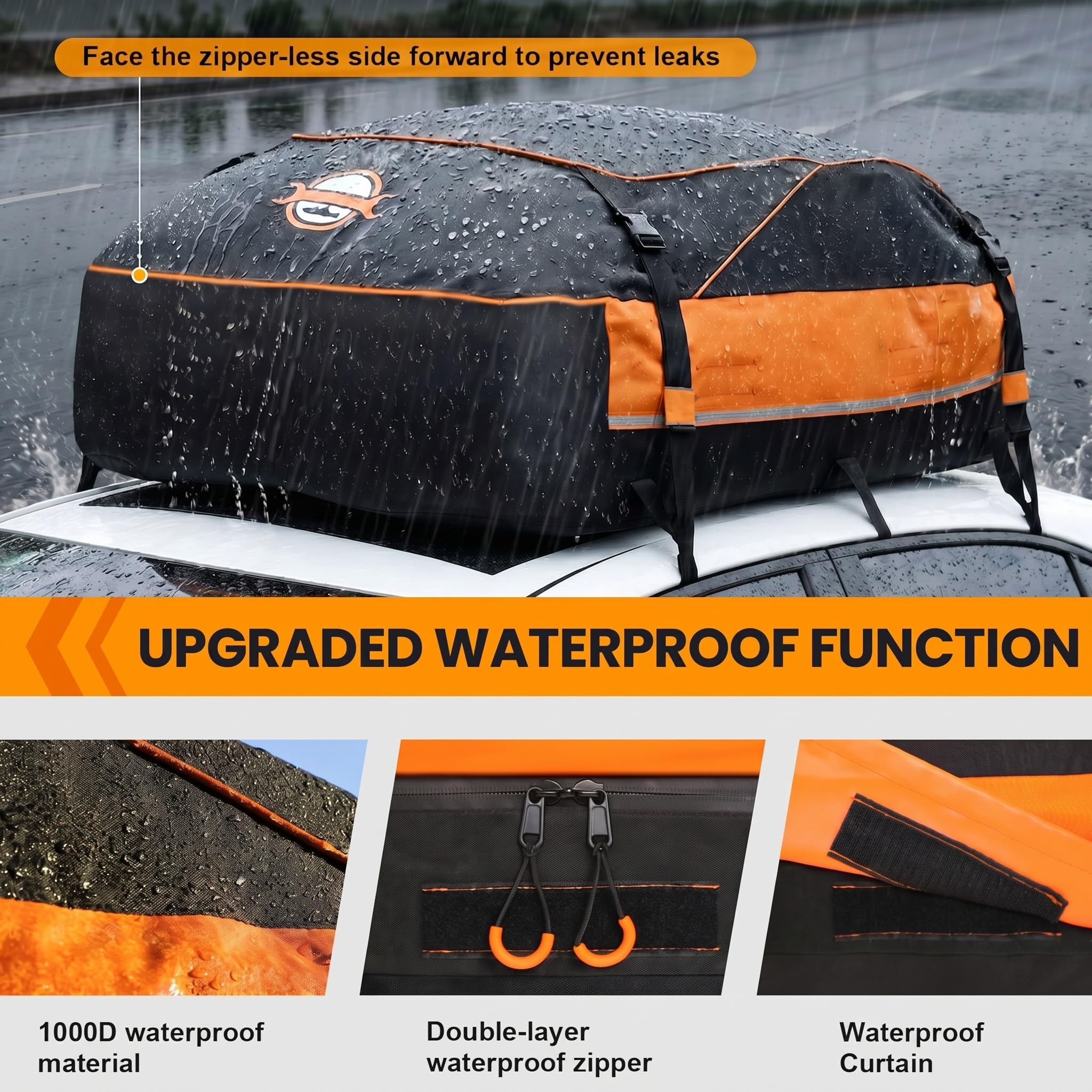 Sailnovo Borsa da tetto per auto, 430 l, impermeabile, resistente box da tetto per auto con barre o senza portapacchi, con cinghie rinforzate, ganci per porta e borsa per riporre oggetti