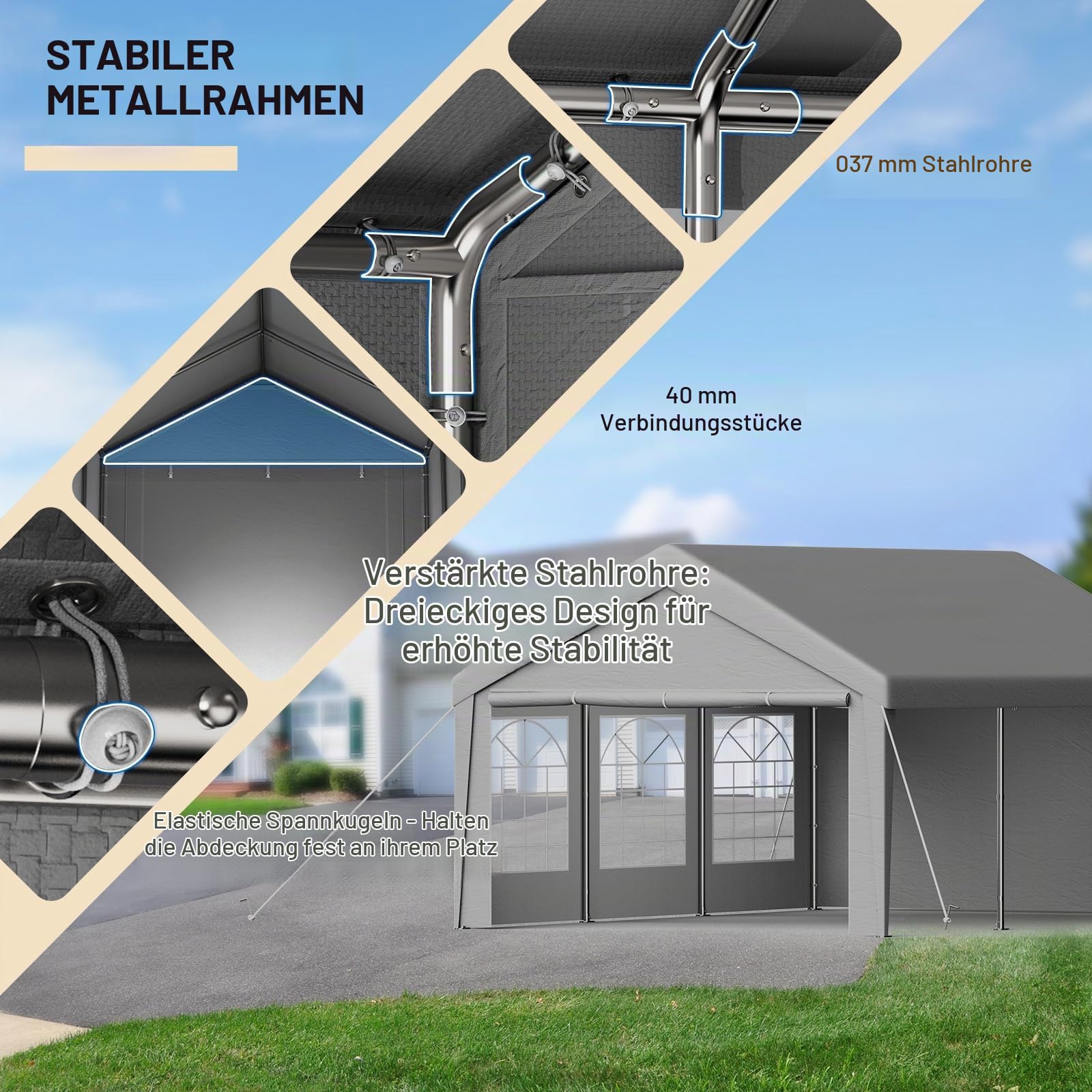 Pavillon 4x8, Partyzelt mit Seitenwänden & Giebelteilen, UV-Schutz & Wasserdicht, Gartenzelt Festzelt aus Verzinkte Stahlgestänge & PE-Plane, Abnehmbare Seitenwänd, Garten Partyzone, Grau