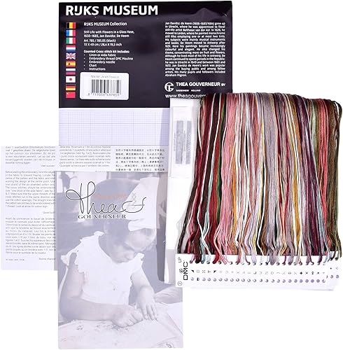 Miniatura 3 de Thea Gouverneur - Kit de punto de cruz contado - Bodegón con flores en un jarrón de vidrio - Aida - 18 unidades - para adultos - 785A