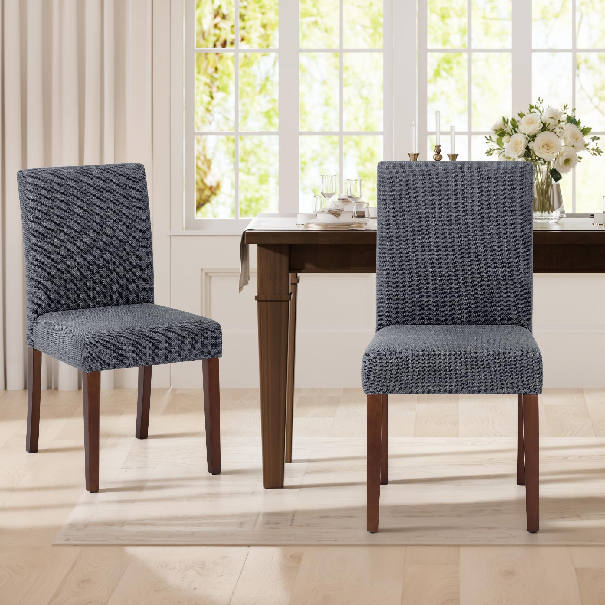 Upholstered Parsons Dining Chairs Set of 2, Modern Dining Room Chairs with Back, Fabric Kitchen Side Chairs with Wood Legs for Dinner Farmhouse