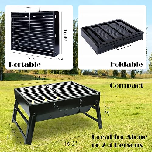 Miniatura 2 de Parrilla de carbón portátil para camping, portón trasero, playa, barco, plegable, pequeña parrilla de barbacoa para exteriores, juego de parrilla