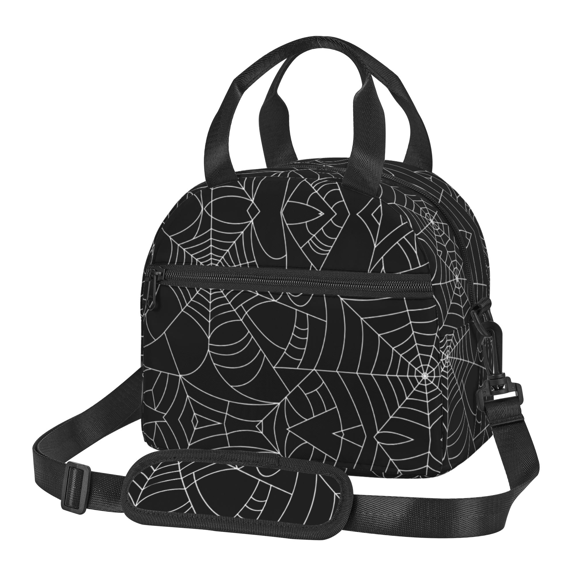 Insulated Lunch Bag for Women Men Kids, Black White Spider Web Gothic Halloween Reusable Leakproof Lunch Tote Bag with Adjustable Shoulder Strap, Thermal Cooler Lunch Box for School Work Party Travel — image 1