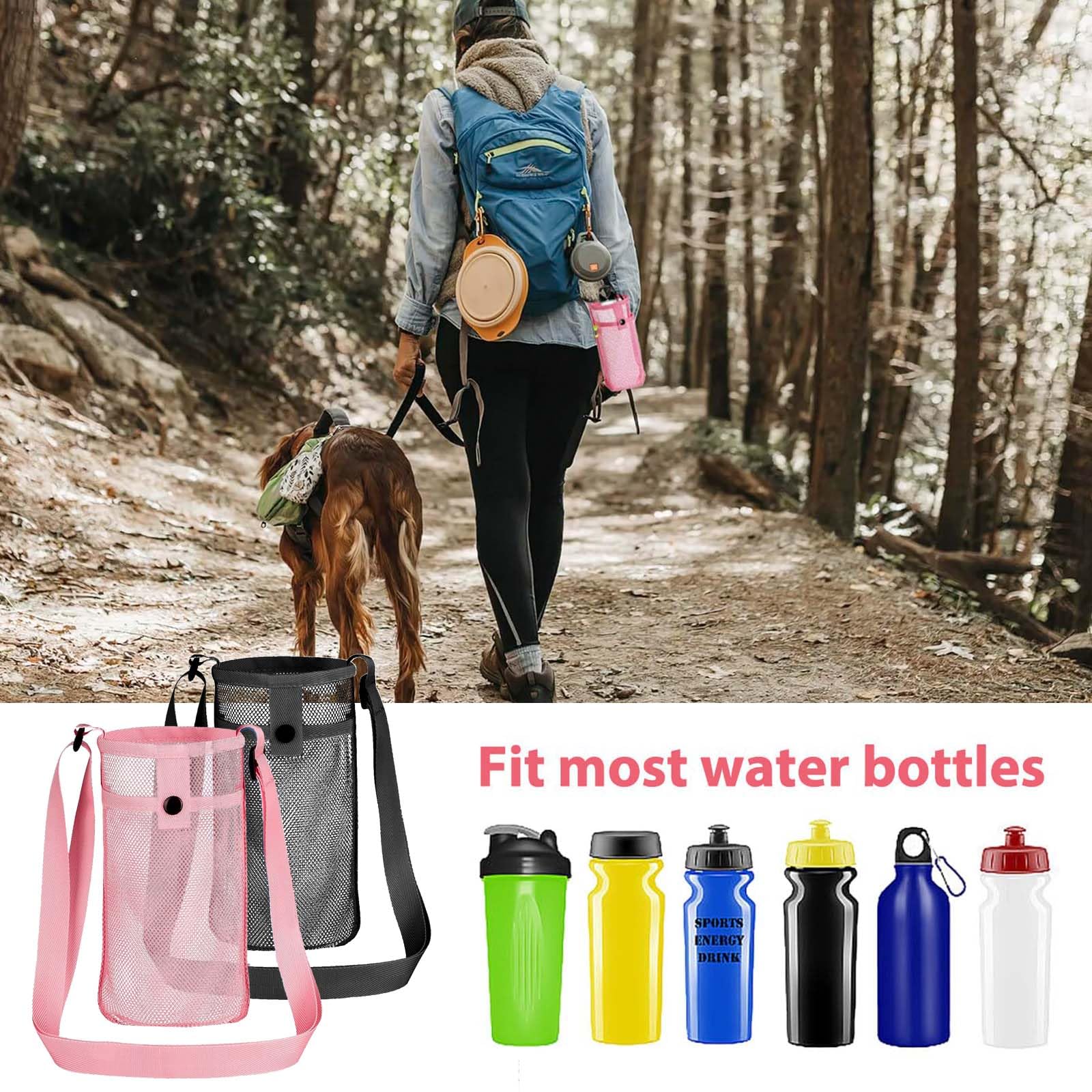 Protezione per Bottiglia D'acqua,2 PCS Borsa per Bottiglia, Portabottiglie, Tracolla Regolabile/Portatile, per Bottiglia D'acqua/Portaborraccia per Campeggio Ciclismo Trekking