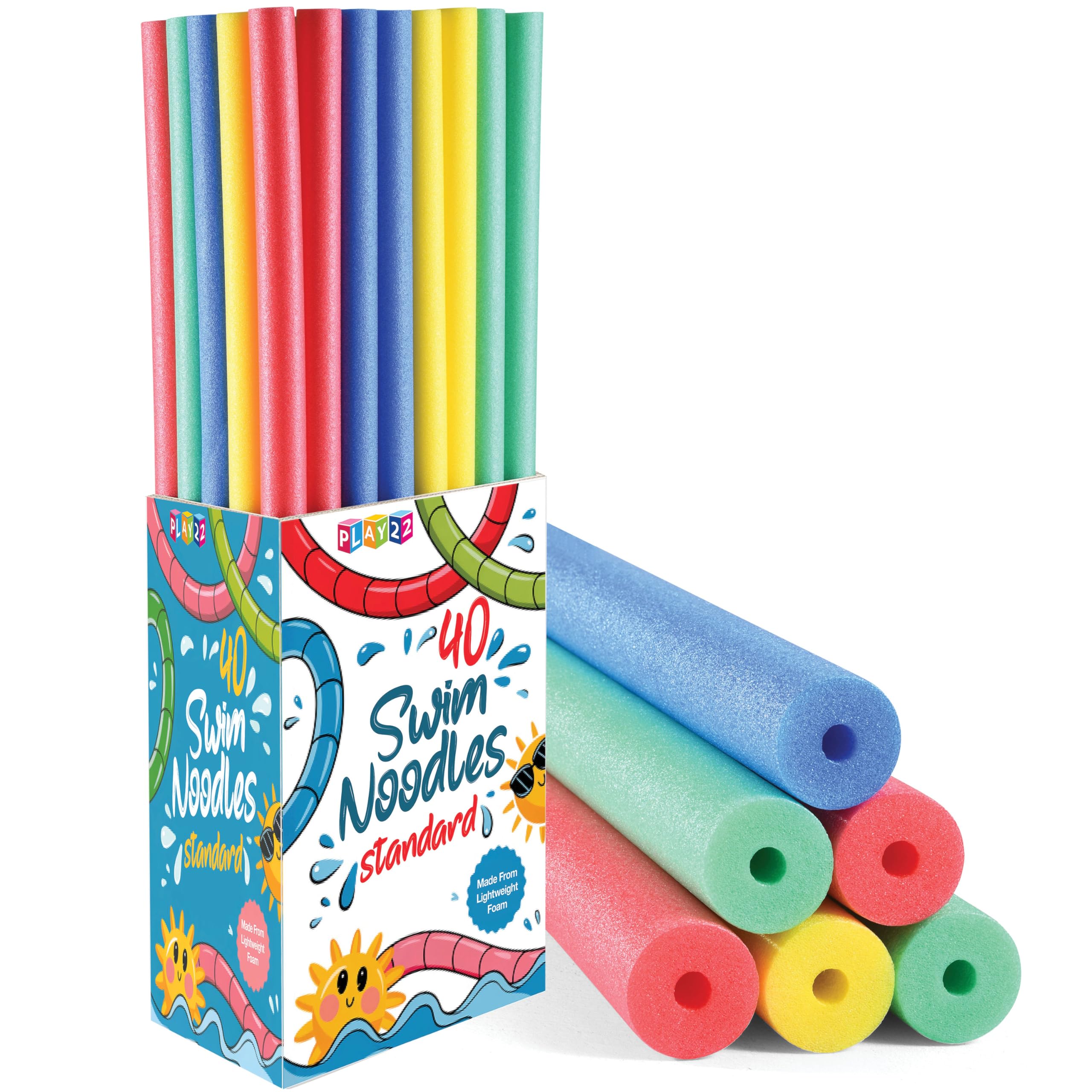 Play22 Pool Noodles Foam 40 Pack - Soft Large Rainbow Foam Noodle Tube, 4 Colors Bulk Swim Noodles, Multi-Purpose, Pool Toy, Floating Training Device, Exercise Aid, Craft Projects