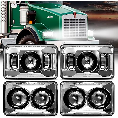 AMONLY 60W 4x6 Inch LED Headlight High/low Beam Replacement for Kenworth T800 T600 Peterbilt 379 Freightliner Oldsmobile Cutlass H4651 H4652 H4656 H4666 H6545 Silver