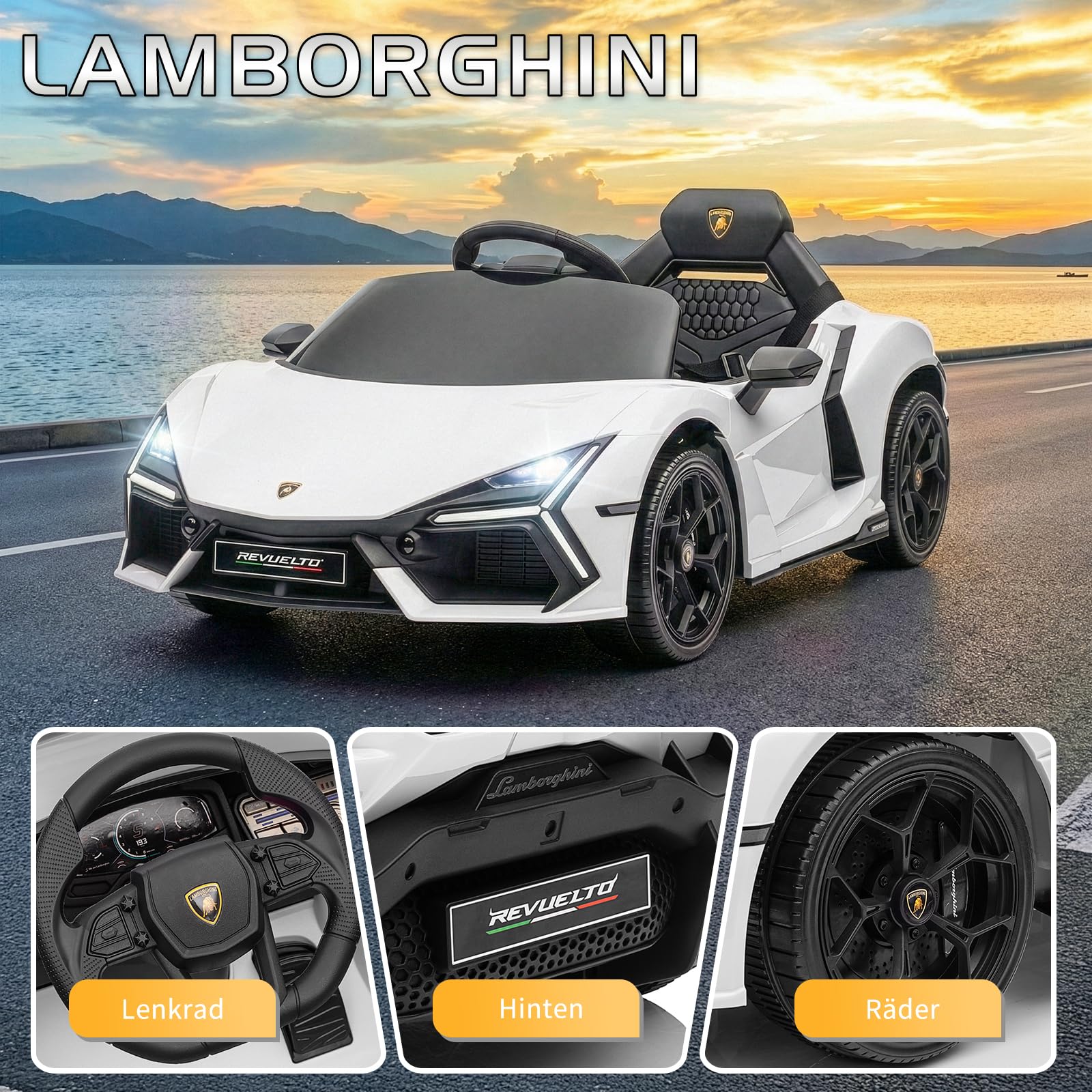 LALAHO Kinder Elektroauto 12V Kinderauto mit 2,4 GHz Fernbedienung | Kinderfahrzeug mit Hupe, LED, Musik, Sanftstart, Elektrofahrzeug mit Hilfsrad, für 3-5 Jahre Kinder