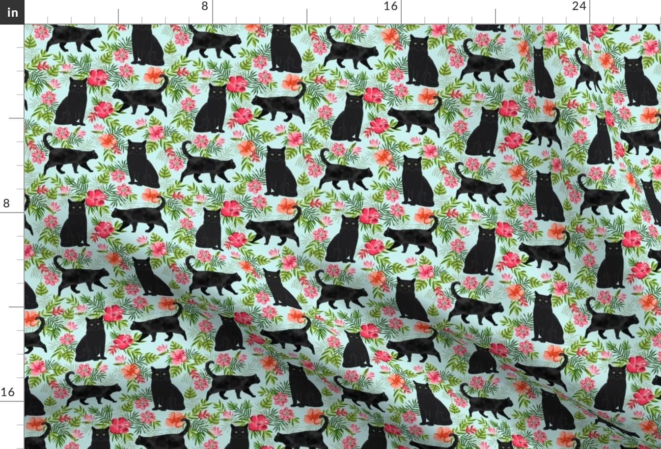Spoonflower Fabric - Black Cat Tropical Palms Summer Hawaiian Print Light Blue Cats Hawaii Printed on Upholstery Velvet Fabric by The Yard - Upholstery Home Decor Bottomweight Apparel