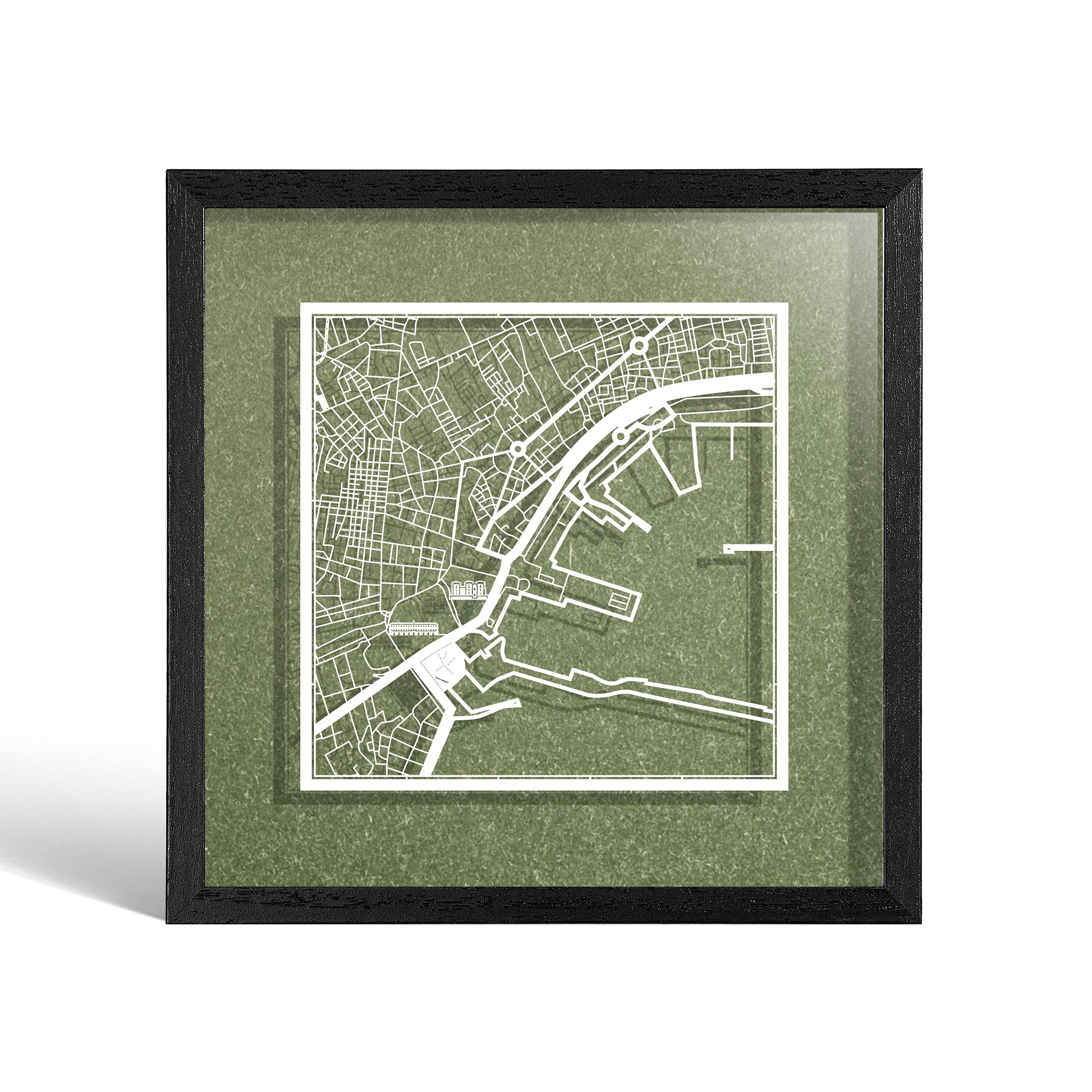 O3 DESIGN STUDIO Naples Paper Cut Map framed, White map, Black frame, 23x23 cm, Gift Boxed, 4 background color, self-changing, Paper Art