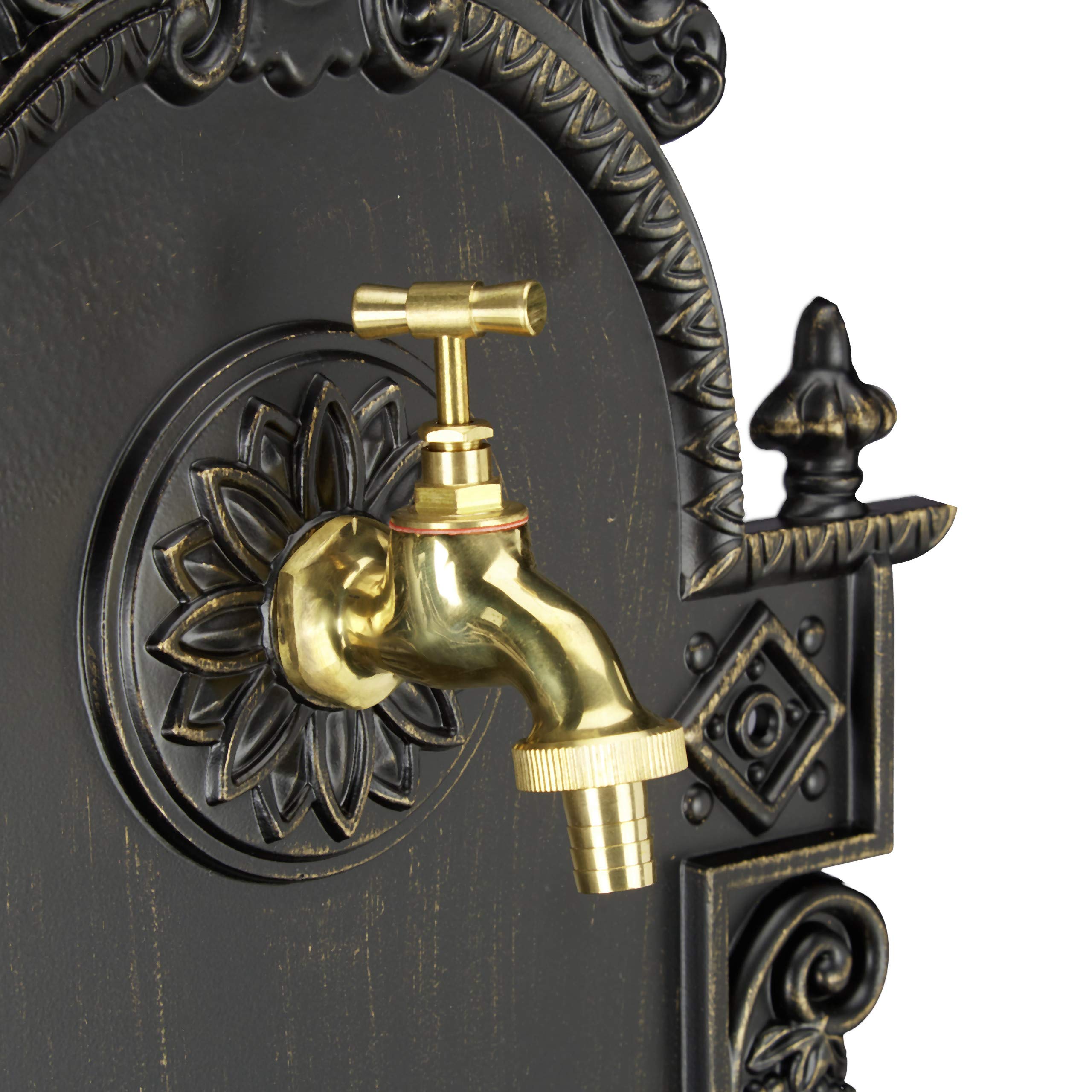 Relaxdays Fontaine Mural X L Style Antique, Robinet, Evier Jardin, Fonte Aluminium, HlP 75 x 44,5cm x 22 cm, Noir