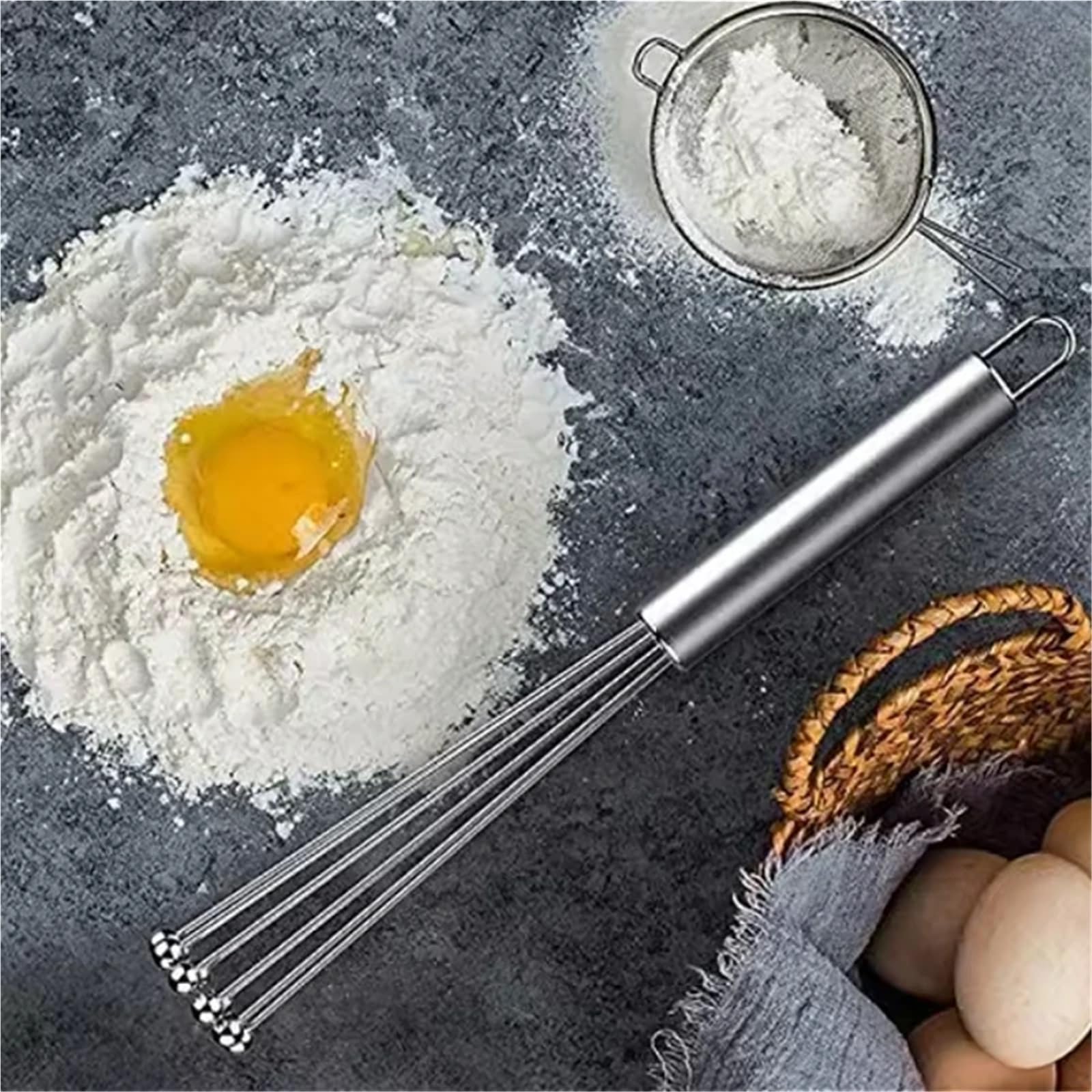 2 Stück manueller Schneebesen, kugelförmig aus Edelstahl, Backmixer, handgehaltener Küchen-Eierschläger, Koch- und Backzubehör für Vermischen(19.4 * 3cm)