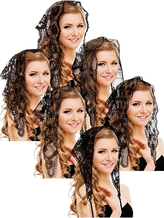 Fourluoo 6 Pcs Mass Veil Triangle Mantilla Chapel Lace Veil