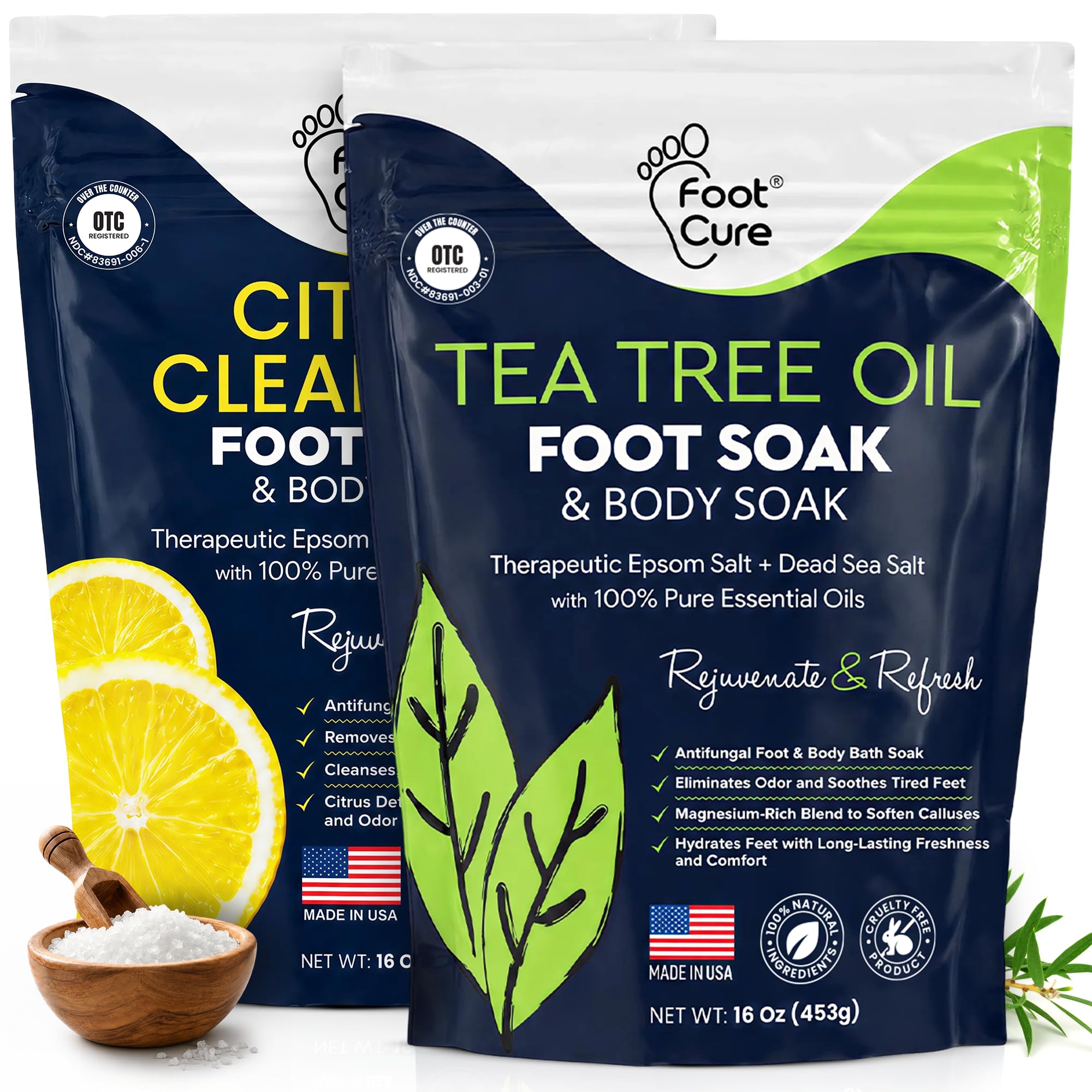 Tea Tree &amp; Citrus Epsom Salt Foot Soak Combo for Foot Fungus, Revives Skin