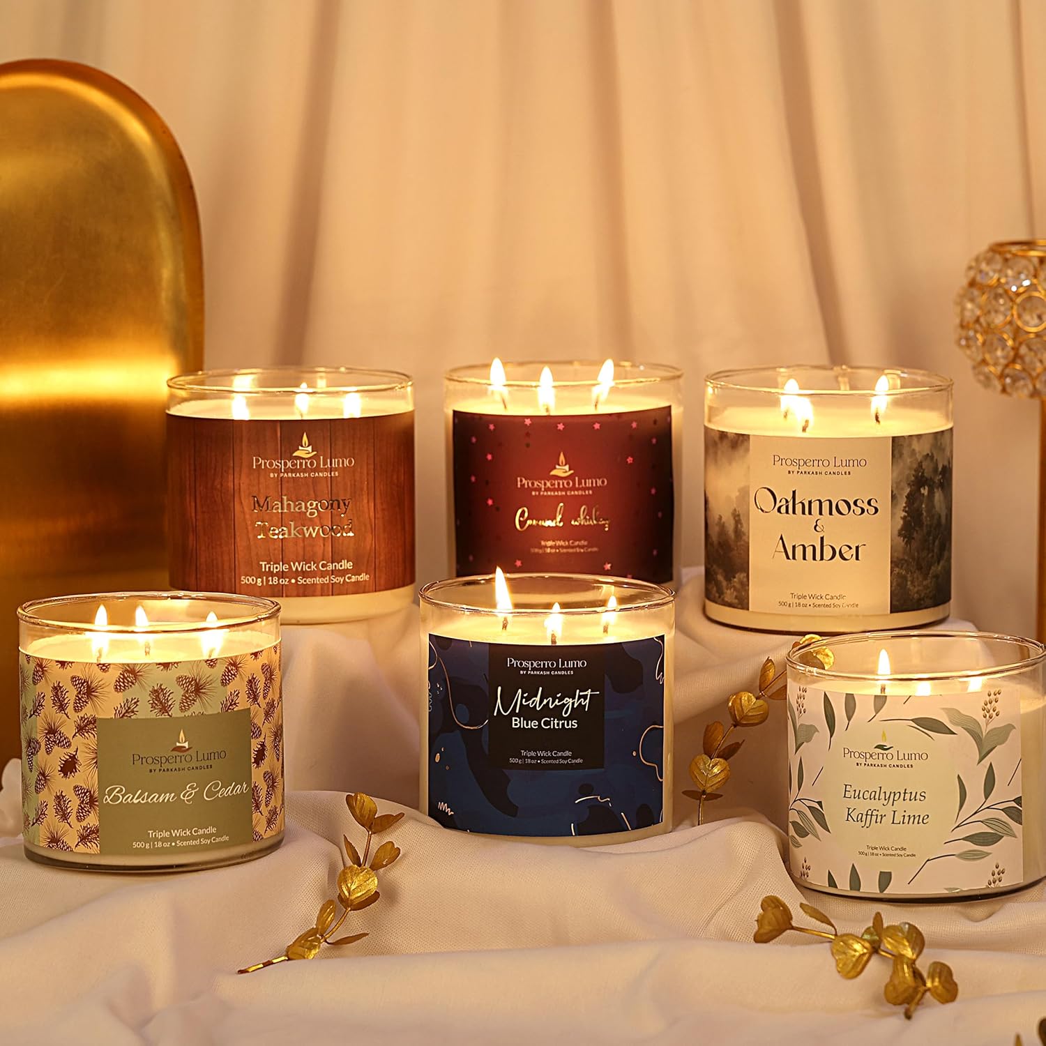 by Parkash Candles Premium Scented Soy Wax Candle 500 gm 35-40 Hrs Luxury Aroma Therapy Triple Wick Votive Jar Candle | Scented Candles for Home Decor Gift Set (Midnight Blue Citrus)