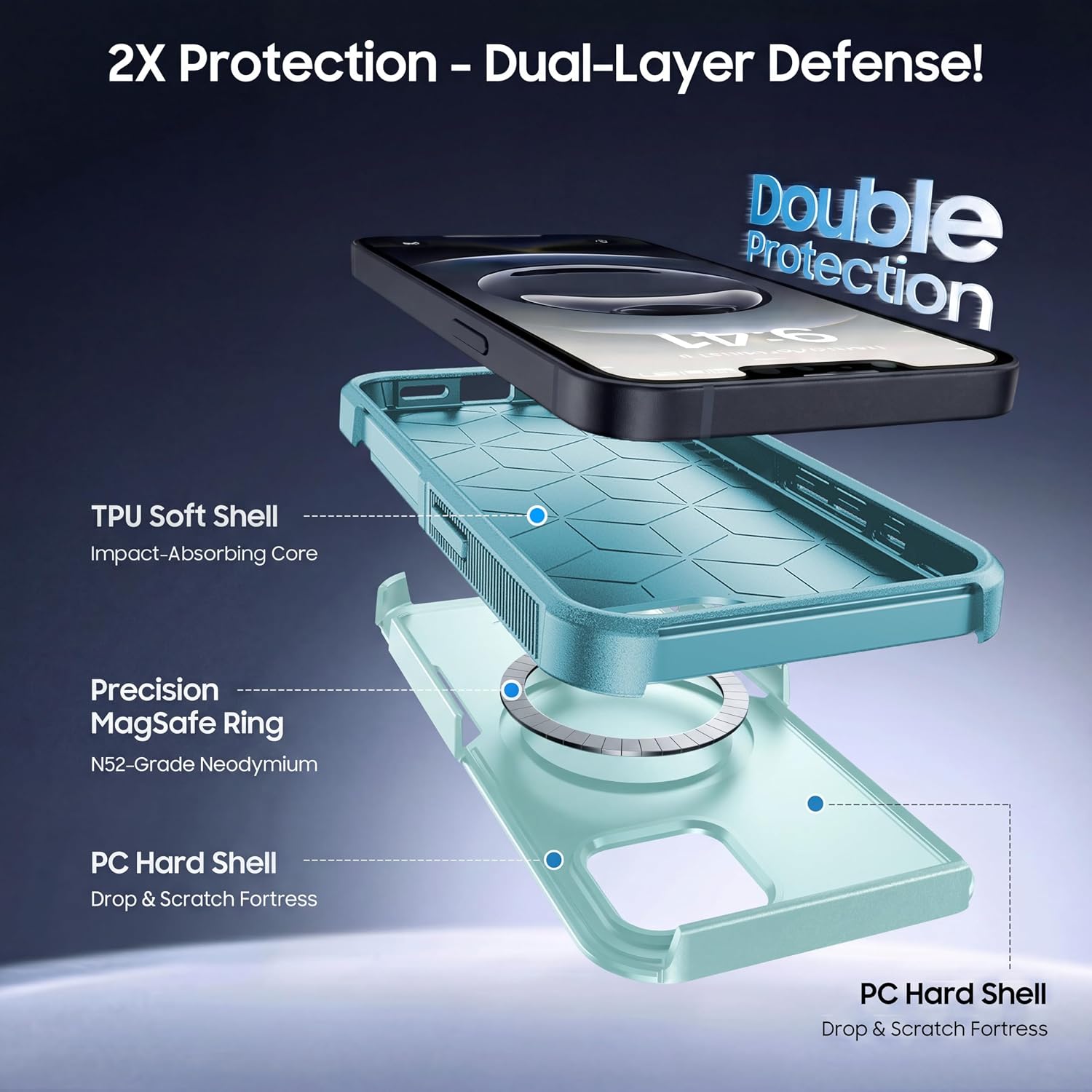 Magnetic for iPhone 14/13 Case Dual-Layer Shockproof Mintgreen thumbnail