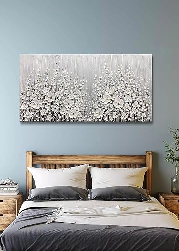 Miniatura 4 de V-inspire Arte, 30 x 60 pulgadas, pintado a mano, flores blancas 3D, arte de pared, lienzo abstracto, pinturas al óleo, decoraciones de pared para