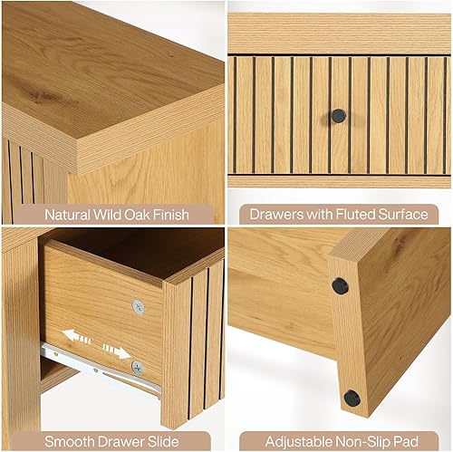 Miniatura 6 de Tribesigns Mesa consola de 70.9 pulgadas con 3 cajones, mesa de entrada extra larga, mesa de sofá de madera de roble con estantes de almacenamiento