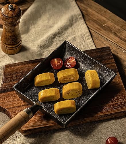 Miniatura 7 de YYMIYU Tamagoyaki - Sartén japonesa para tortilla, mango de madera de hierro fundido, 9 × 7 pulgadas