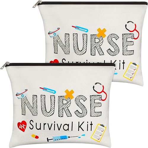 Paquete de 2 paquetes de kit de supervivencia para enfermeras, bolsa de cosméticos, bolsa de maquillaje divertida, regalo de enfermera para mujeres,