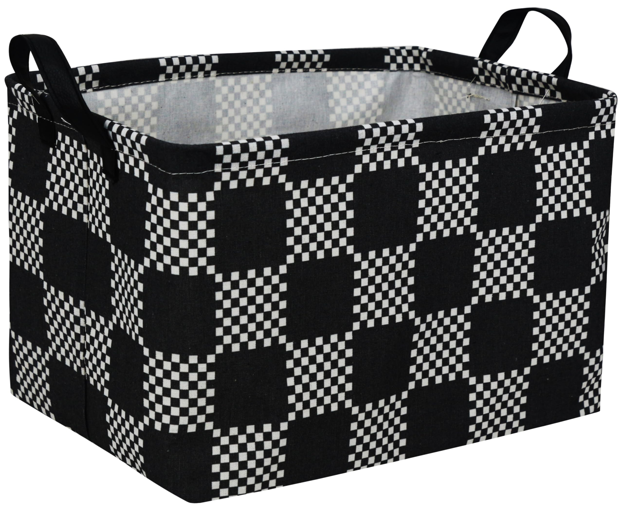 Essme Rectangular Boys Basket,Storage Basket with Handles for Room Decor,Car Storage Bin（Black grid）