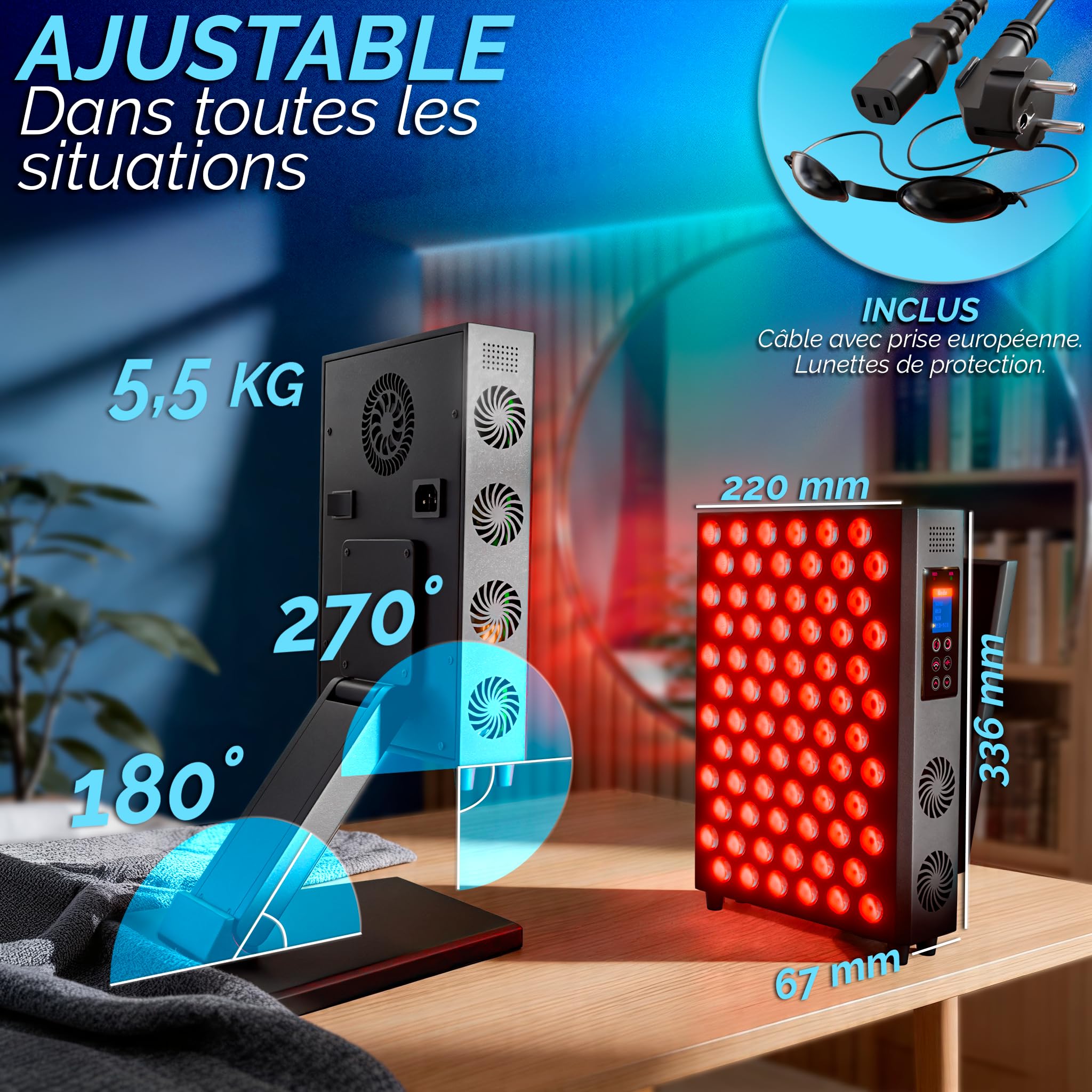 DreamTape® Panneau Lumière Rouge Infrarouge 660nm 850nm - Thérapie LED Professionnelle avec 72 LEDs - Red Light Therapy Panel Haute Puissance pour Récupération Musculaire, Peau et Bien-être