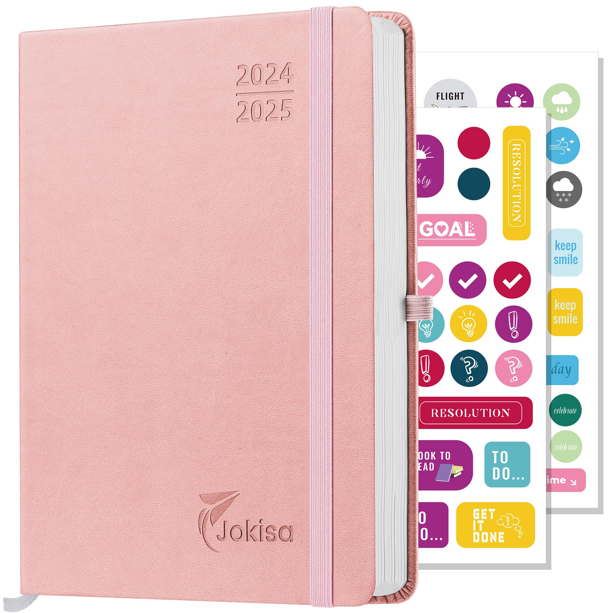 Jokisa Agenda 2025, Agenda Giornaliera Con Passante per Penna, Chiusura Elastica e Adesivi, Agenda Settimanale Intervalli di 30 Minuti, Ago.2024-Dic.2025 (22 x16 cm)