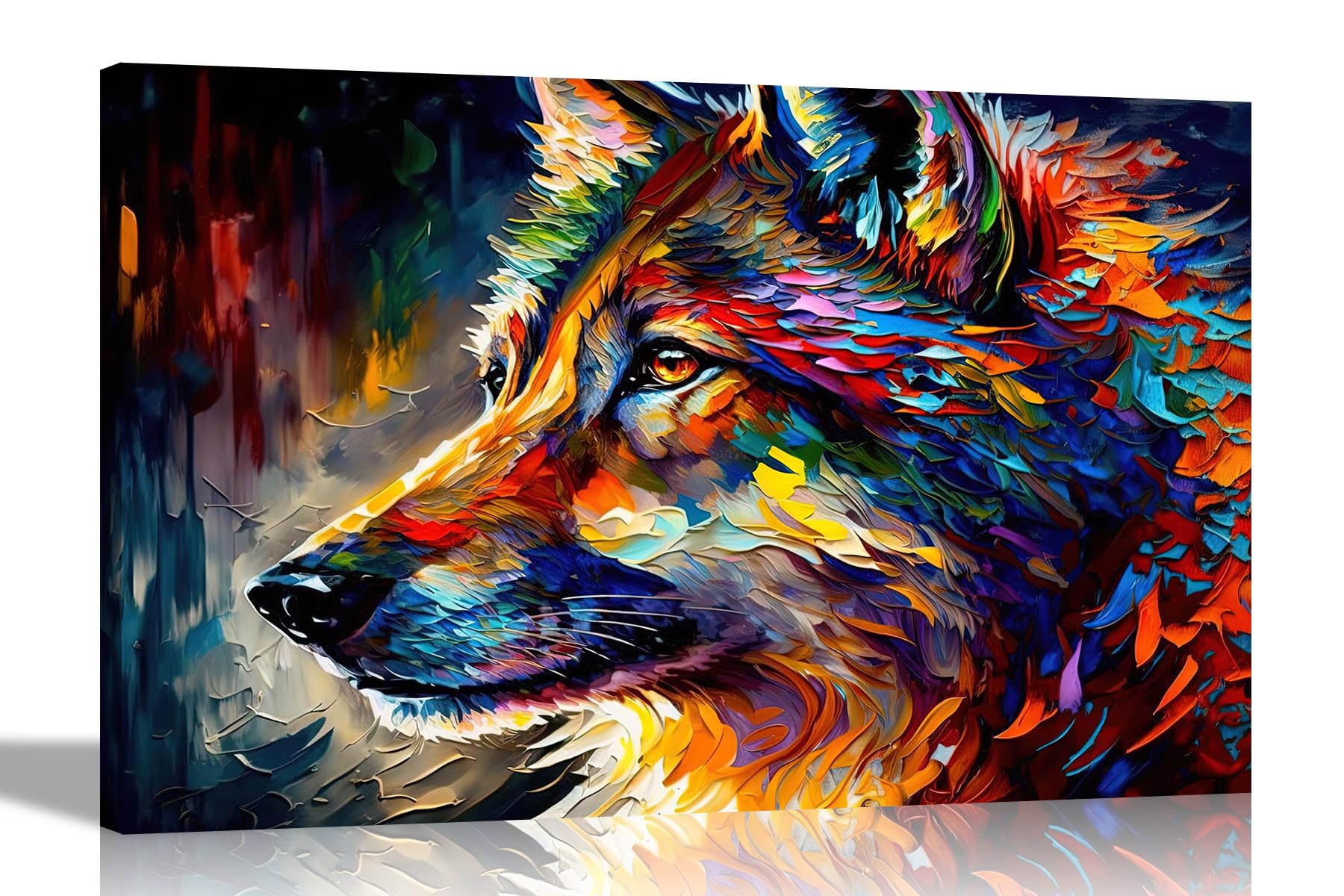 Artley Prints Abstract Wolf - Wolf Gazing Portrait In A Botanical Garden Canvas Wall Art Prints | Abstract Animal Pictures | Framed And Ready To Hang 40 X 30Cm (16 X 12 Inches) A3