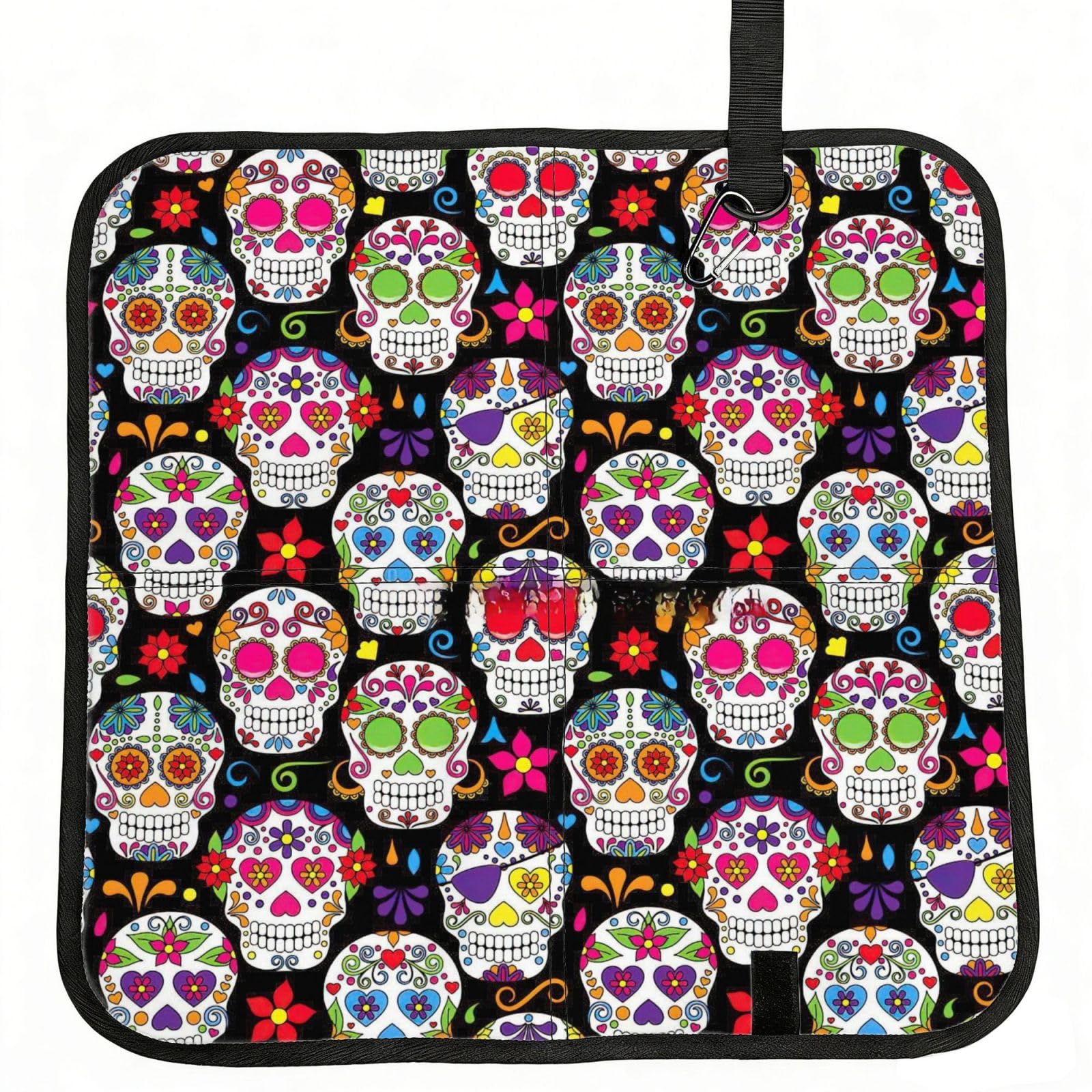 OKFSTY Colorful Flower Skulls Print Fold Away Seat Cushion Portable Outdoor Pad Polyester Bleacher Bench Mat Travel Picnic Pad