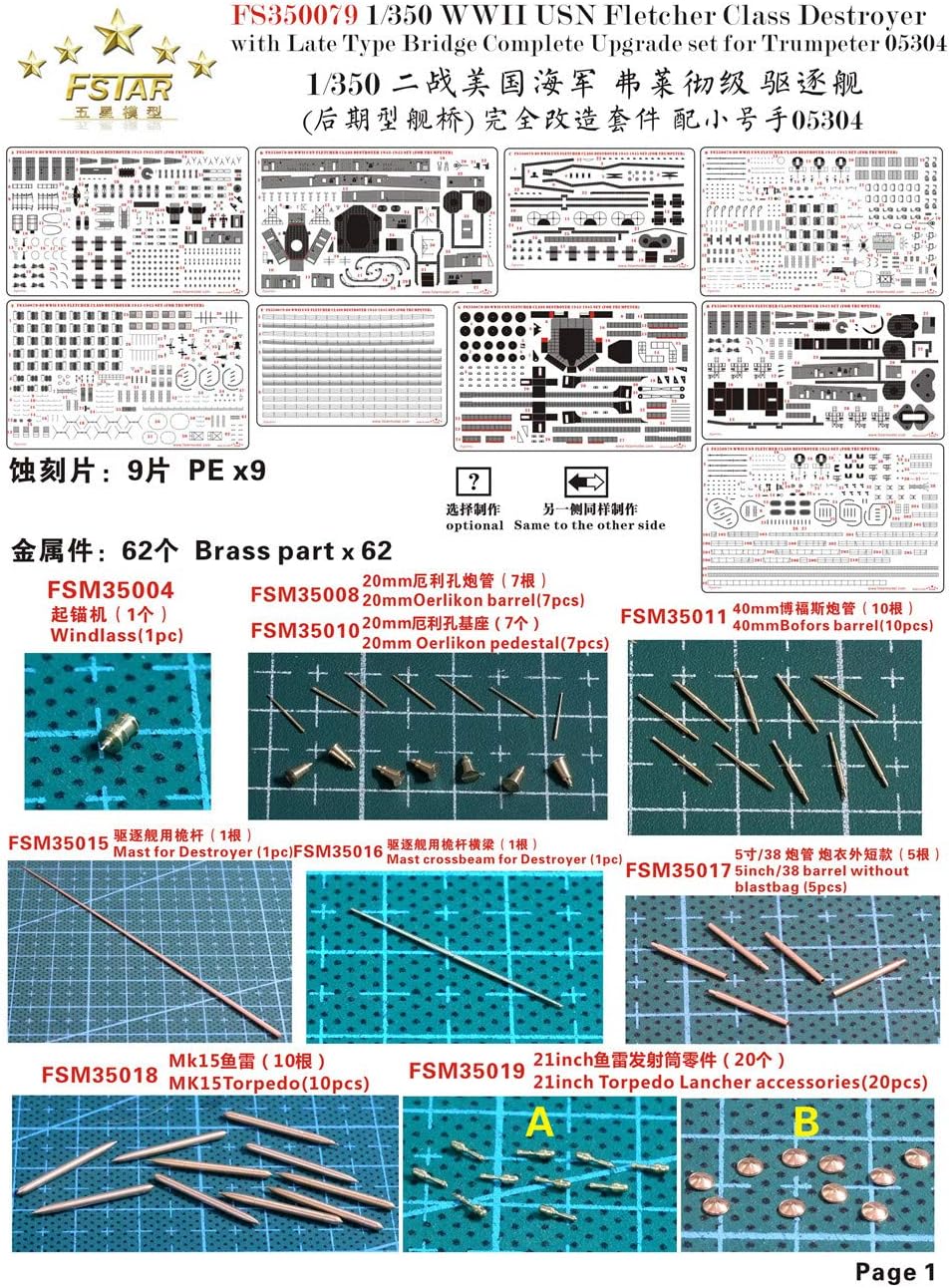 WWII USN Fletcher Class Destroyer (with Late Type Bridge) Complete Upgrade Set for Trumpeter 05304