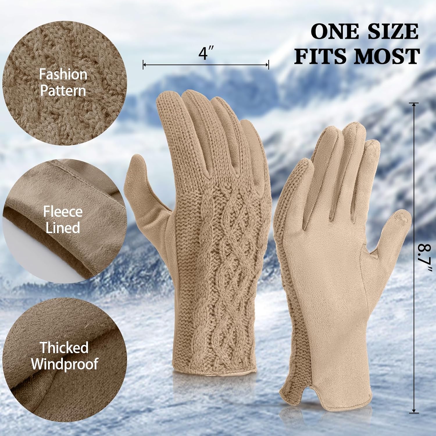 Winter Gloves, Winter Gloves for Women Cold Weather Touch Screen, Winter Gloves Womens Warm Knit Glove - Image 4