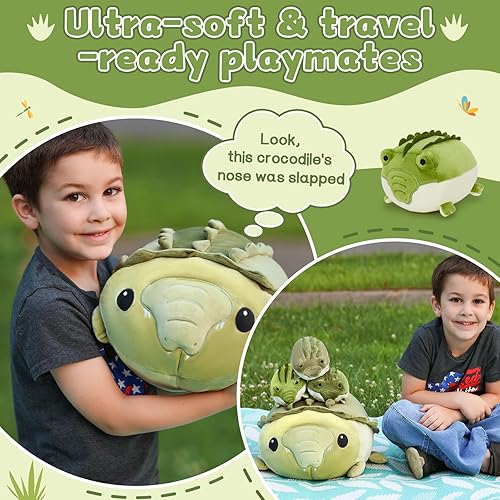 Vista 112 de Muiteiur Animal de peluche de tortuga marina, suave juguete de peluche con 3 bebés, vida marina de peluche azul para niños y niñas (azul)