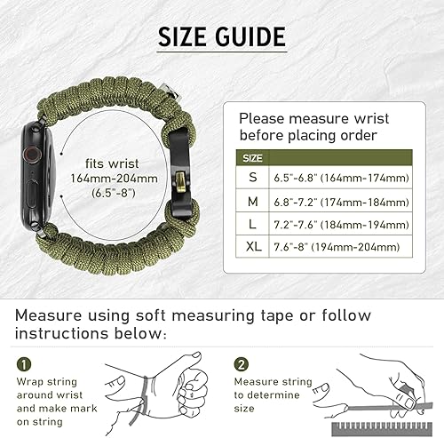 Miniatura 2 de Correa de reloj de supervivencia compatible con Apple Watch Series SE 87654320.039-1.654 in, 1.732 in, 1.772 in, perfecta para actividades al aire