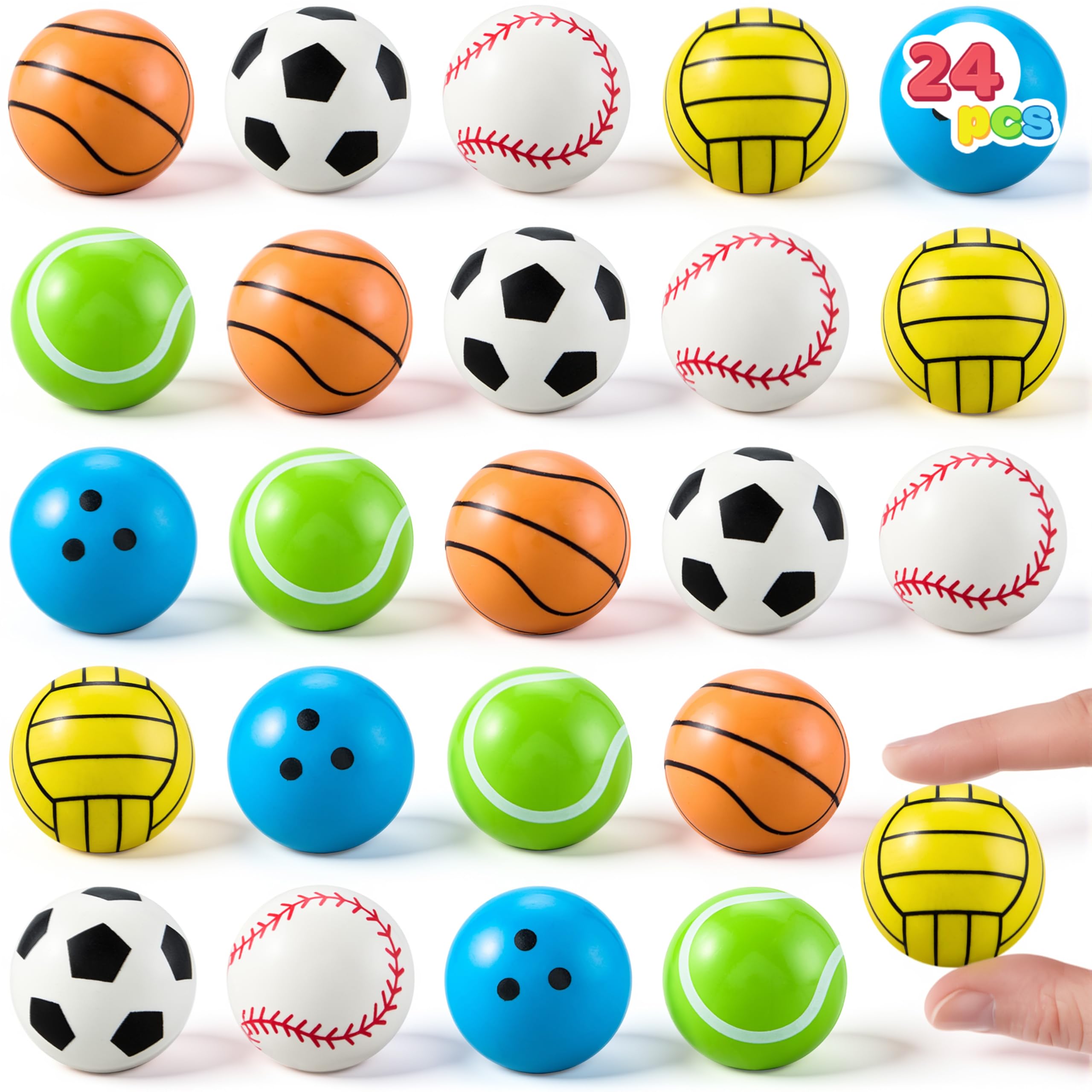 JOYIN 24 Pcs Multi-Sports Bouncy Balls Bulk with Storage Bag, 6 Style 32mm Small Balls fo…