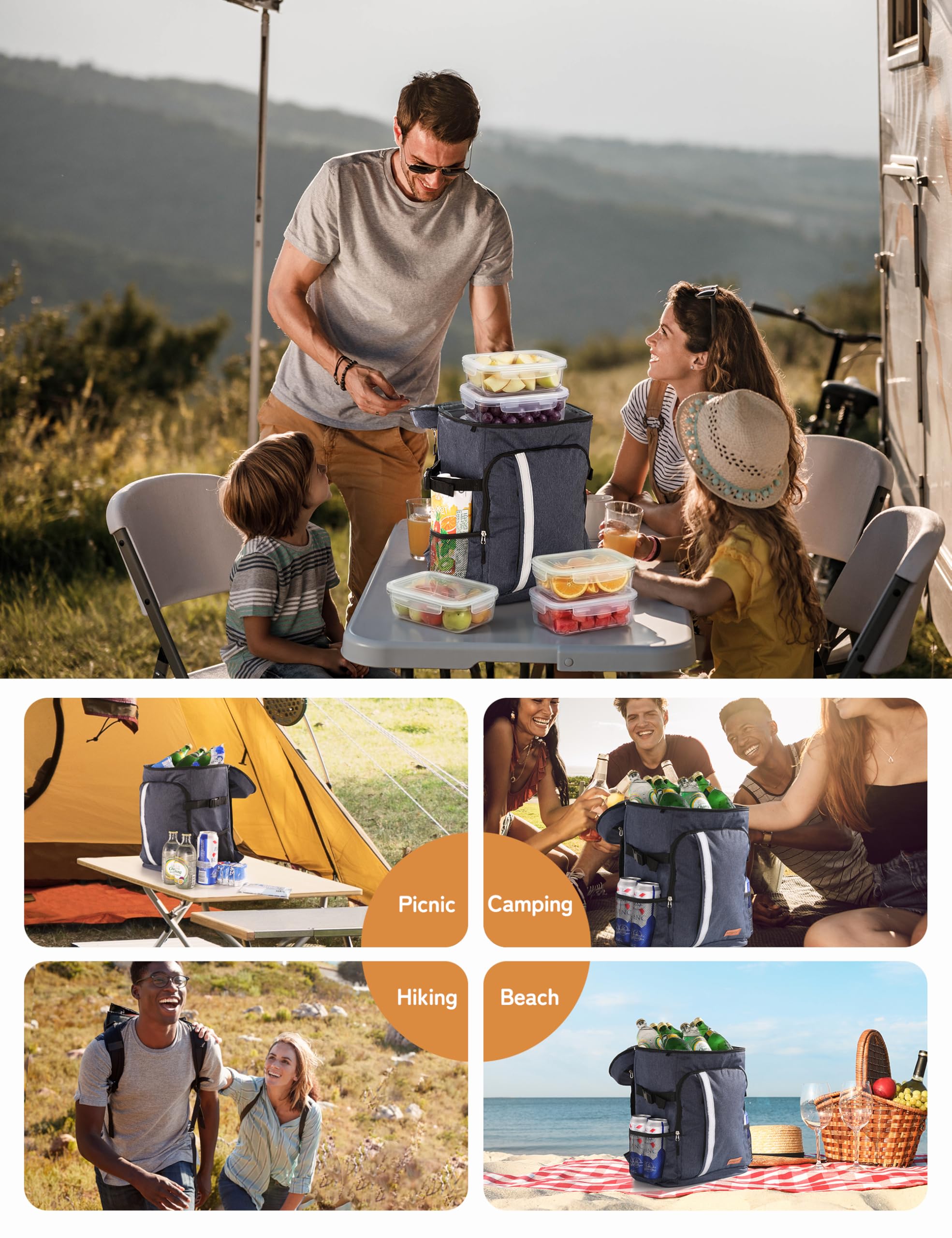 Besrey zaino termico 30 litri isotermico per campeggio picnic barbecue blu