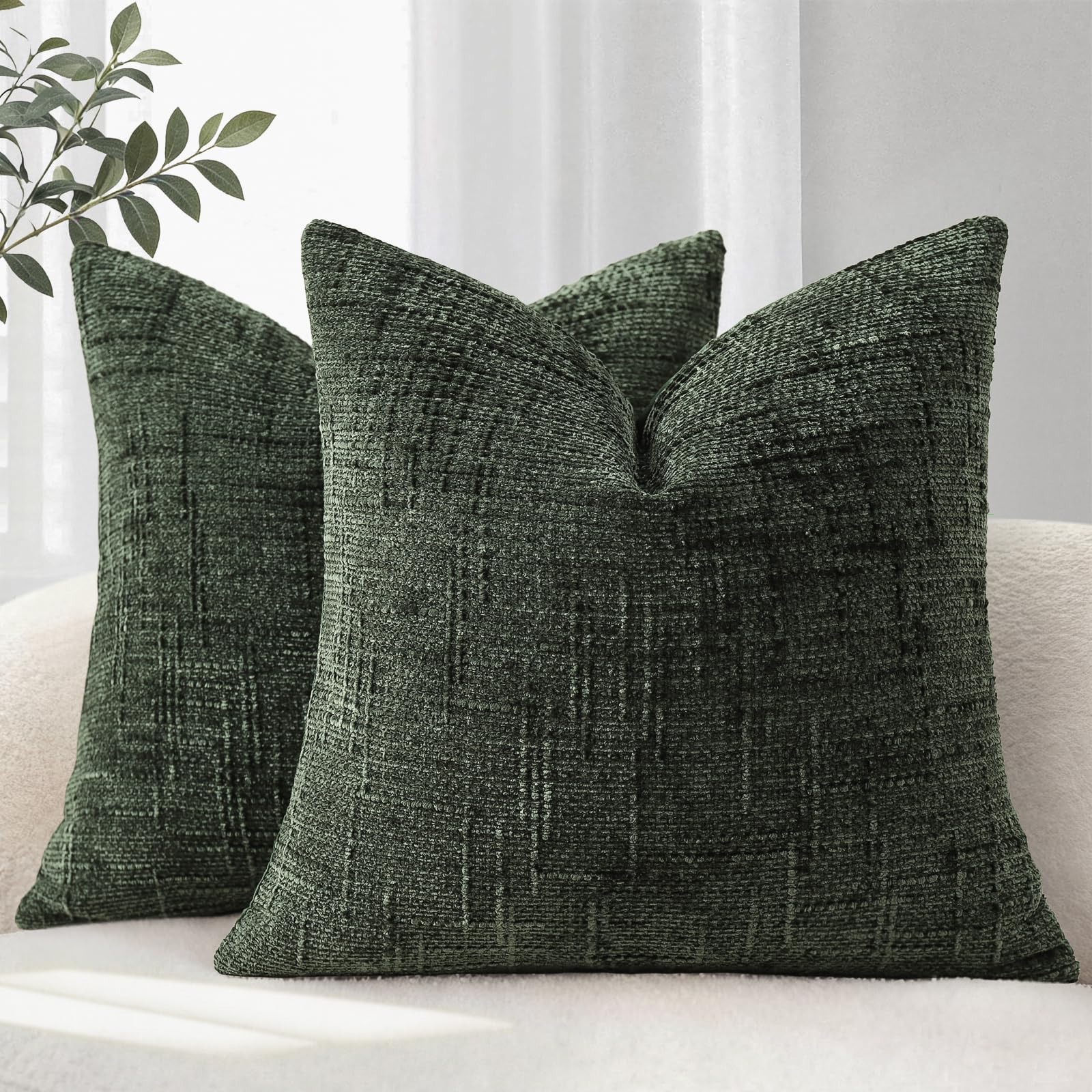 YCOLL Cushion Cover 40x40 2-Piece Set Sofa Cushions Made of Soft Chenille Fabric Cushion Covers Dark Green Sofa & Living Room Decorative Cushions for Cozy Home Decoration Ornamental Cushion Covers