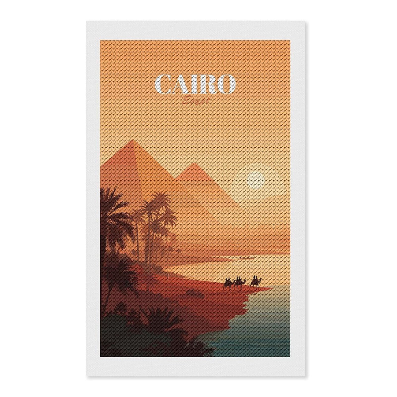 Junmoney Cairo Egypt Pyramids Desert Landscape Diamond Painting Canvas Set 12"x20", Full Kit Included, Calming Craft to Unwind, Farmhouse Decor, Christmas Gift