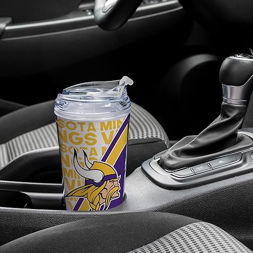 Miniatura 25 de Rico Industries NFL Football - Vaso de acrílico de 24 onzas con tapa con bisagras, vaso de doble pared con licencia oficial para fanáticos de la NFL