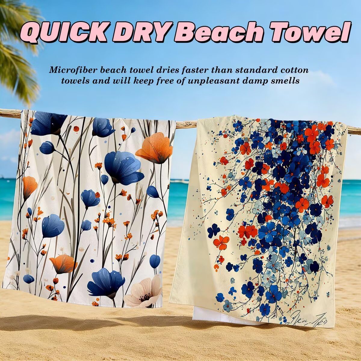 Toalla Playa 80x160 cm, Toalla Gimnasio Microfibra Secado Rapido, Juego de 2 Antiarena Toallas de Playa, Ligera Compacta Toallas Microfibra Grande para Viaje, Regalo Hombre Regalo Mujer (Flor) -4095